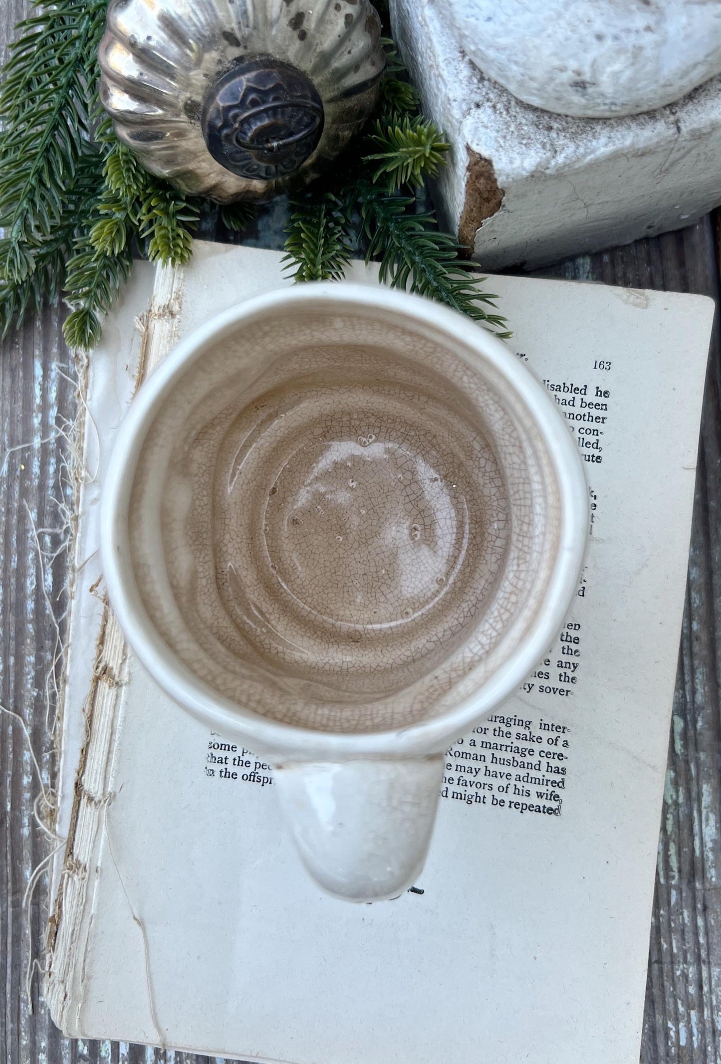 Vintage Ironstone Santa Claus Cup Mug FULL SIZE Creamy WHITE Santa Farmhouse Decor Stacking Footed Stackable Crazing Grungy Japan