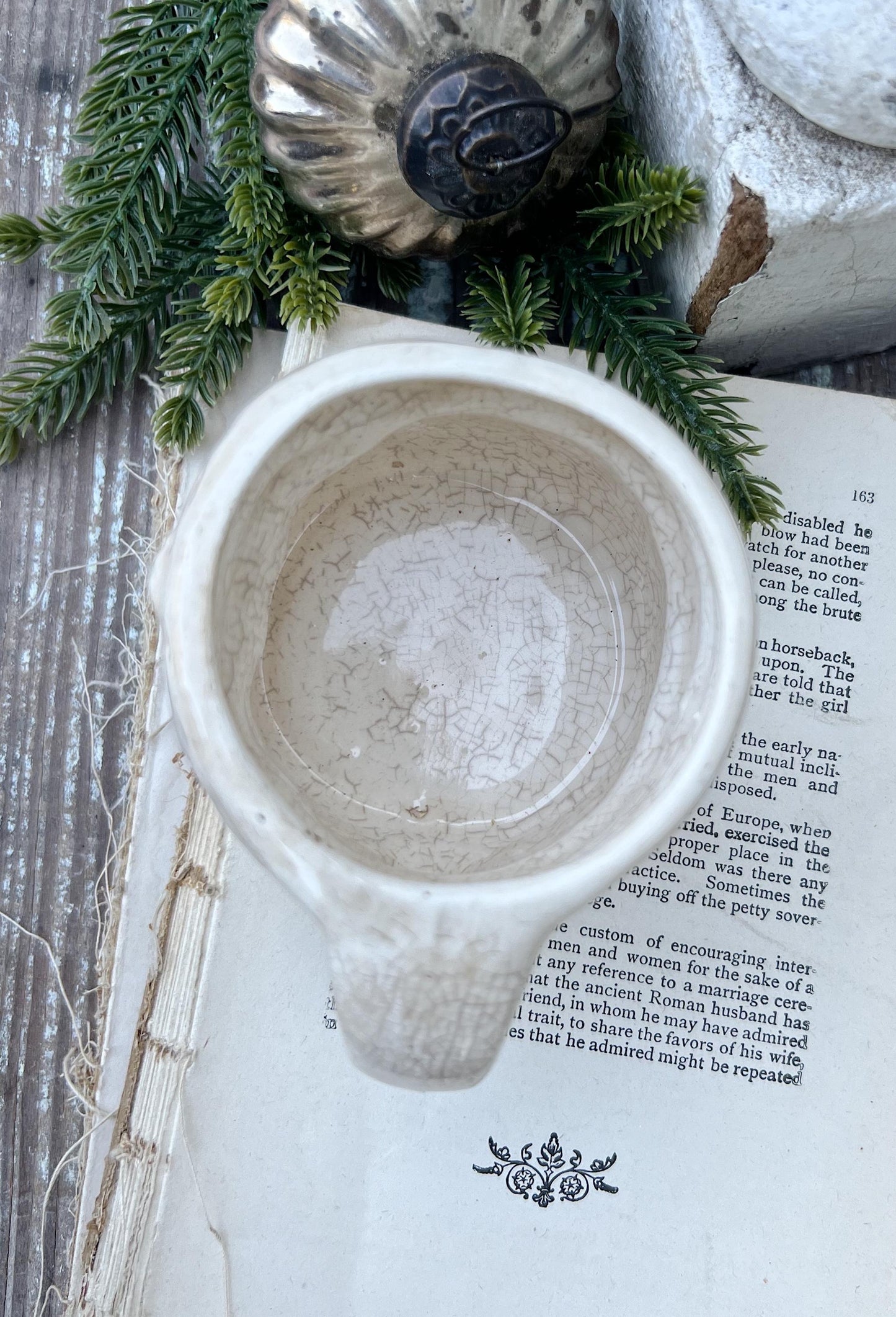 Vintage Ironstone Santa Claus Cup Mug FULL SIZE Creamy White Santa Farmhouse Christmas Decor RARE Japan Crazing Grungy Crazed