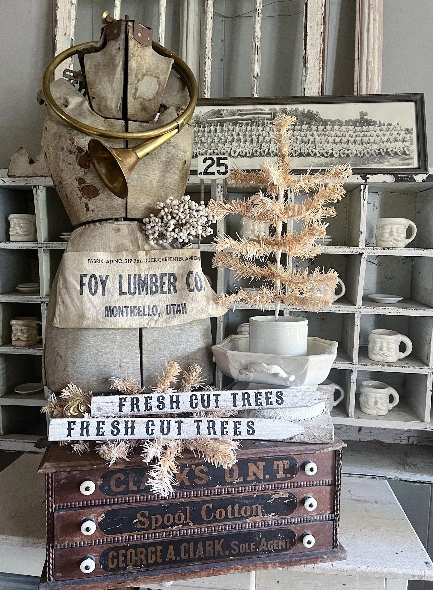 FRESH CUT TREES Arrow Sign Christmas Fall Vintage Salvage Barn Wood Reclaimed White Chippy Paint Farmhouse Decor Architectural Black White