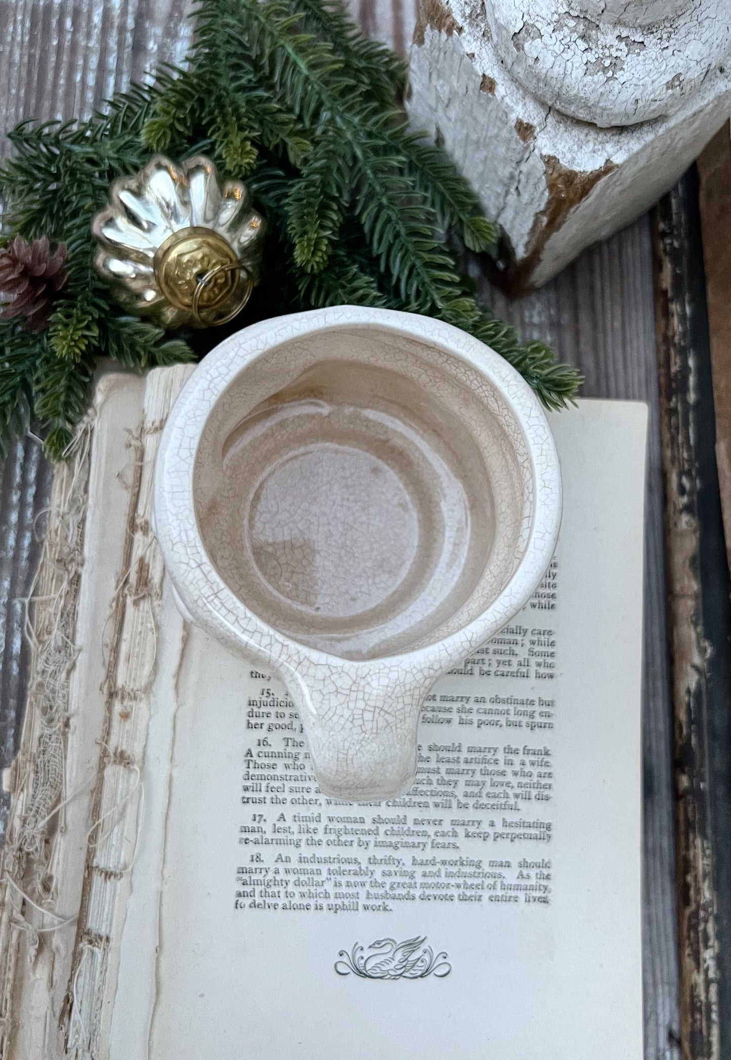 Vintage Ironstone Santa Claus Cup Mug FULL SIZE Creamy WHITE Santa Farmhouse Decor Stacking Footed Stackable Crazing Grungy Japan