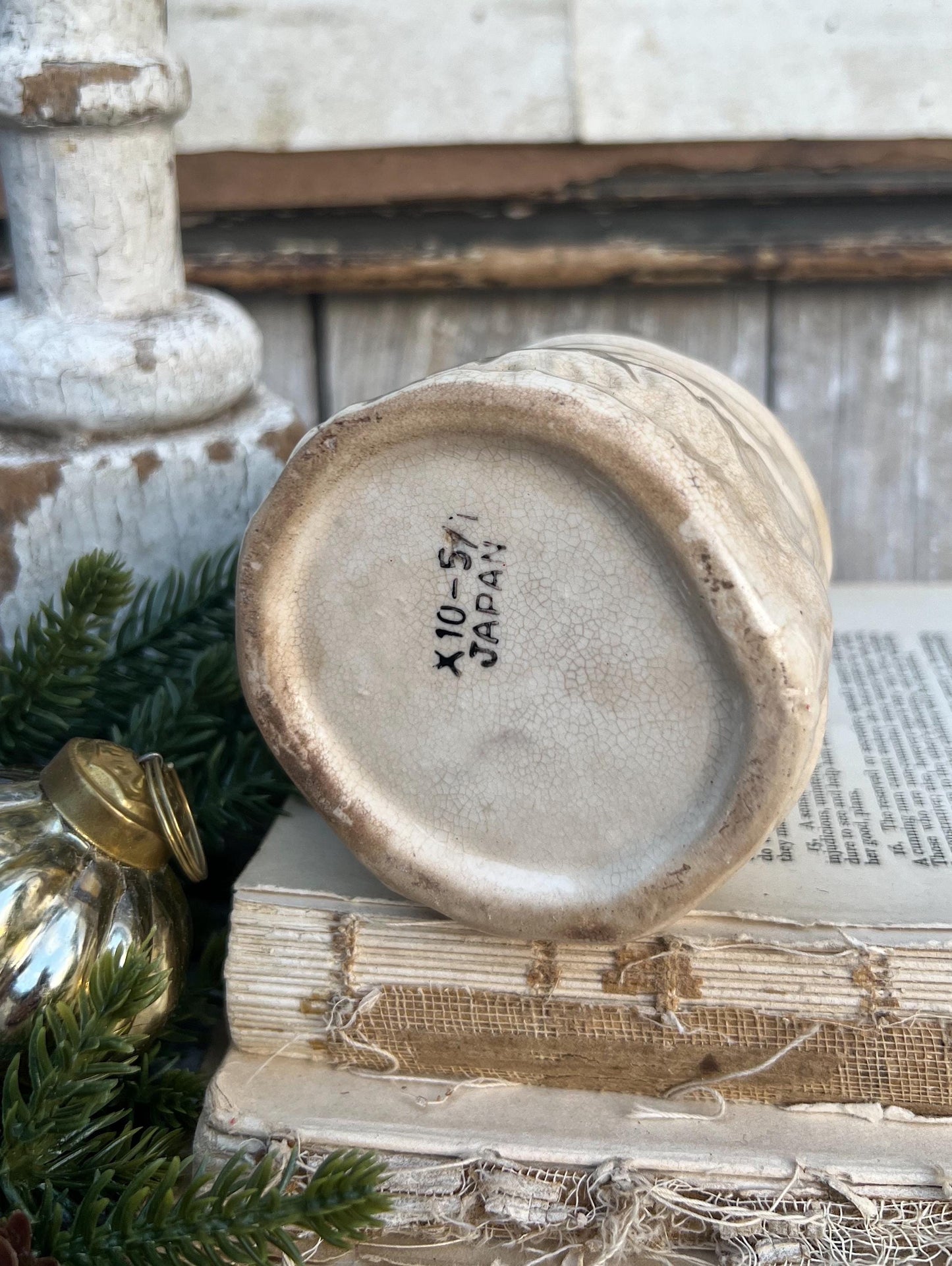 Vintage Ironstone Santa Claus Cup Mug FULL SIZE Creamy White Santa Farmhouse Christmas Decor RARE Japan Crazing Grungy Heavily Crazed