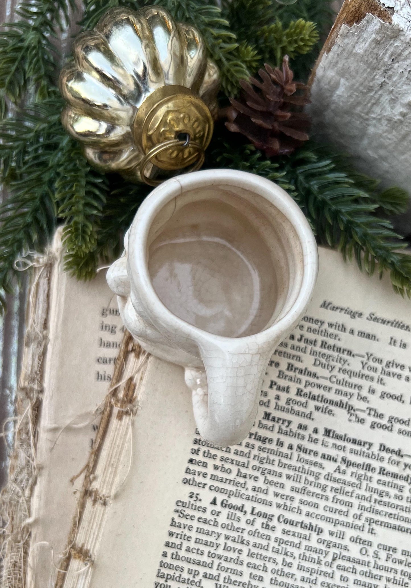 Vintage Ironstone Santa Claus Cup Mini Mug Santa Crazed Stained CREAMY WHITE Farmhouse Christmas Decor