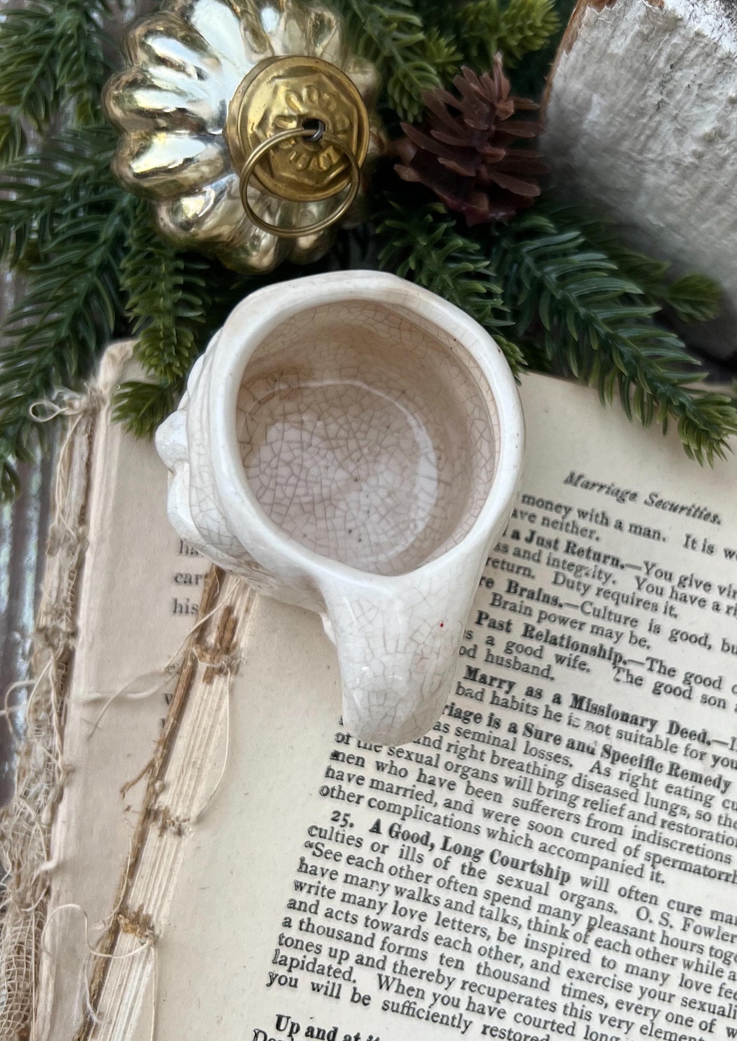Vintage Ironstone Santa Claus Cup Mini Mug Santa Crazed Stained CREAMY WHITE Farmhouse Christmas Decor