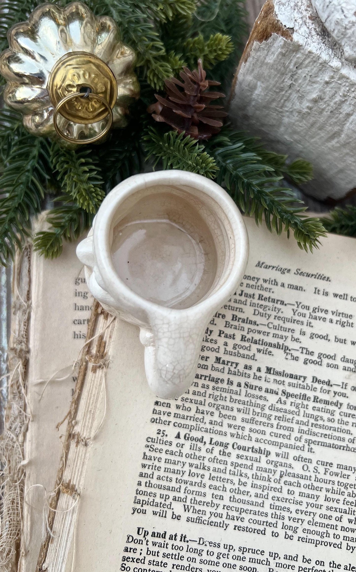 Vintage Ironstone Santa Claus Cup Mini Mug Santa Crazed Stained CREAMY WHITE Farmhouse Christmas Decor
