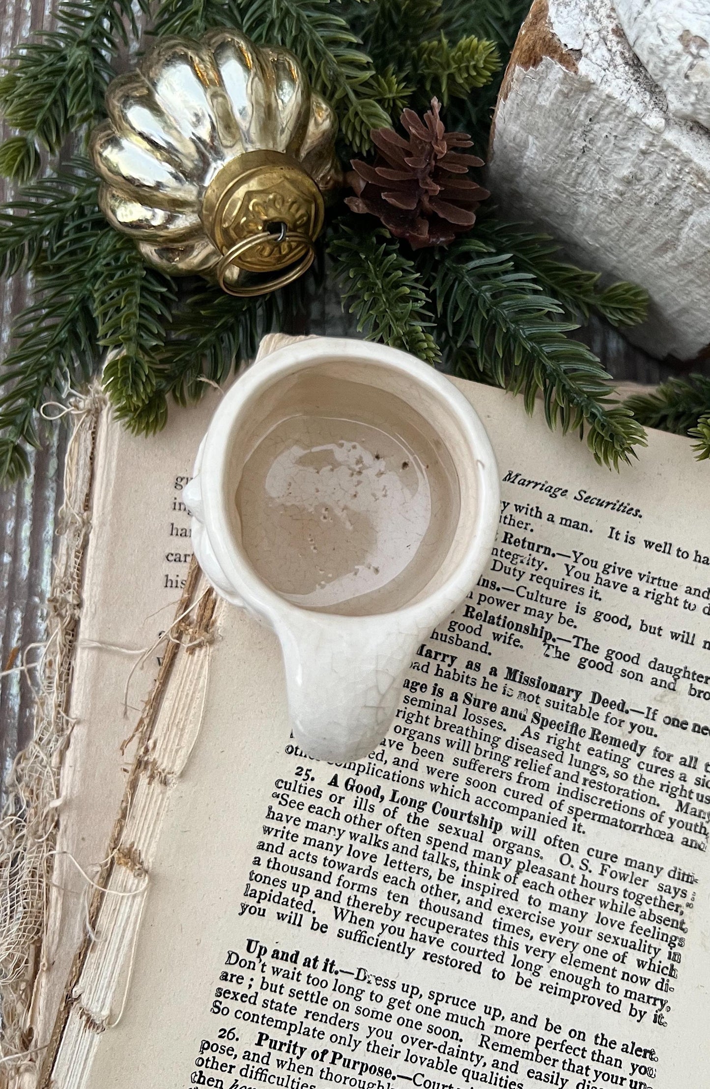 Vintage Ironstone Santa Claus Cup Mini Mug Santa Crazed Stained WHITE Farmhouse Christmas Decor JAPAN