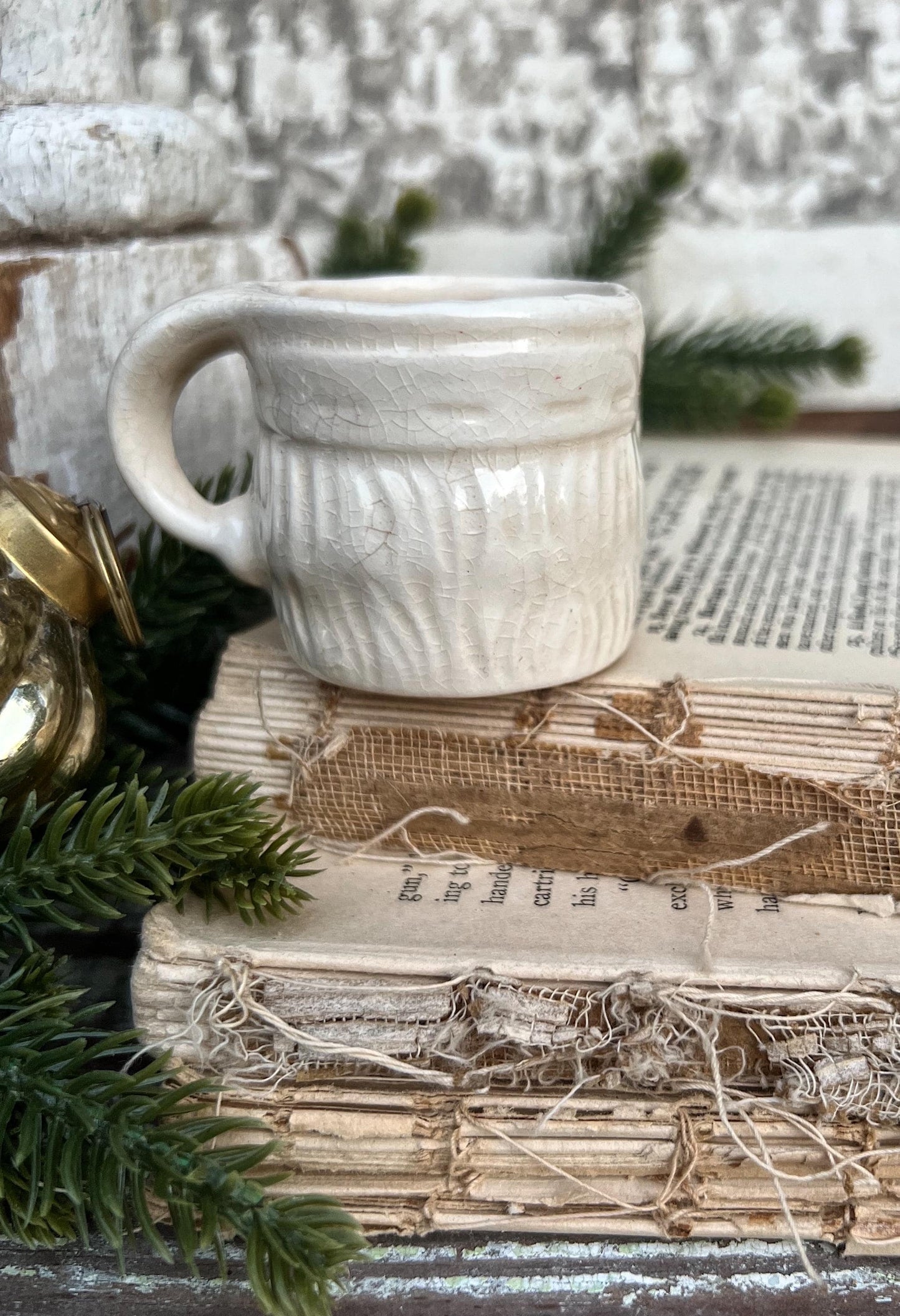 Vintage Ironstone Santa Claus Cup Mini Mug Santa Crazed Stained WHITE Farmhouse Christmas Decor JAPAN