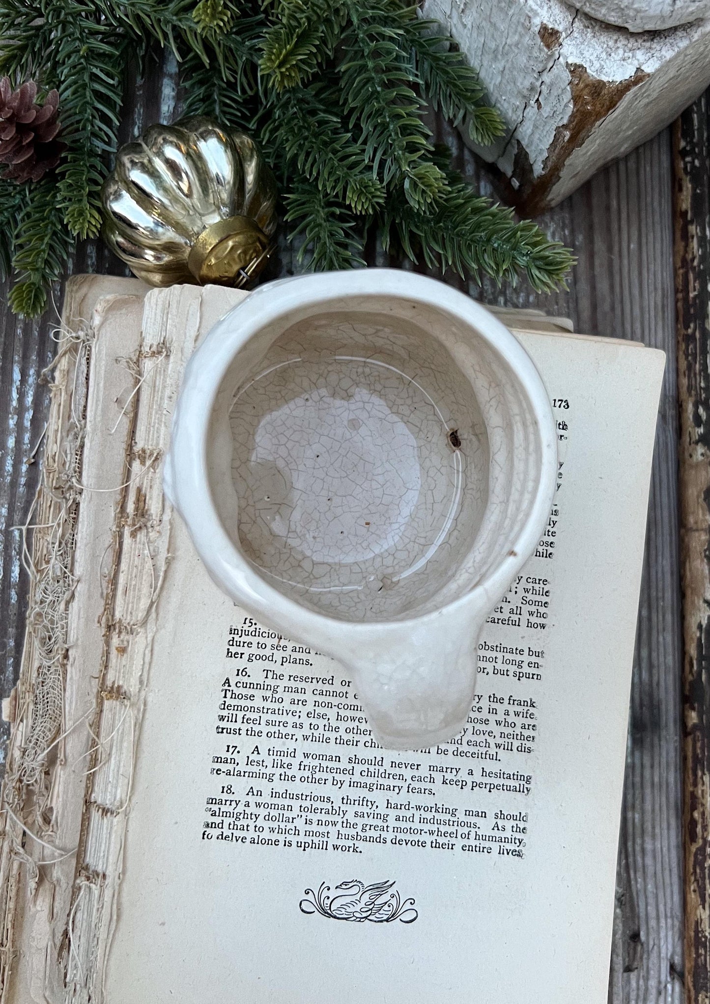 Vintage Ironstone Santa Claus Cup Mug FULL SIZE Creamy White Santa Farmhouse Christmas Decor RARE Japan Crazing Grungy Crazed