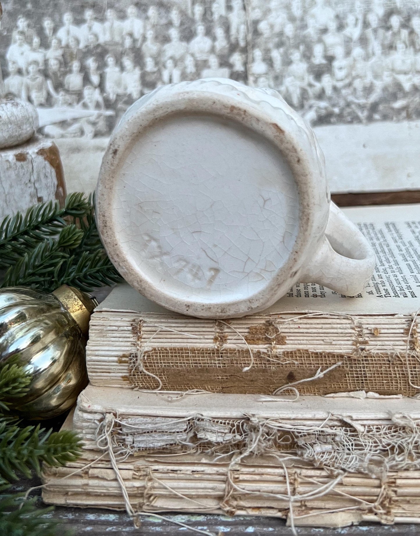 Vintage Ironstone Santa Claus Cup Mug FULL SIZE Creamy White Santa Farmhouse Christmas Decor RARE Japan Crazing Grungy Crazed