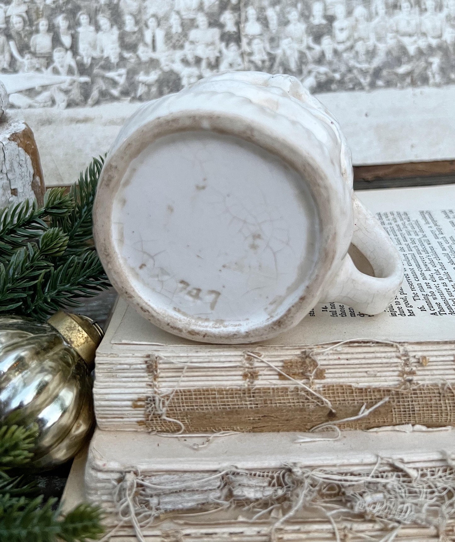 Vintage Ironstone Santa Claus Cup Mug FULL SIZE Creamy White Santa Farmhouse Christmas Decor RARE Japan Crazing Grungy Crazed