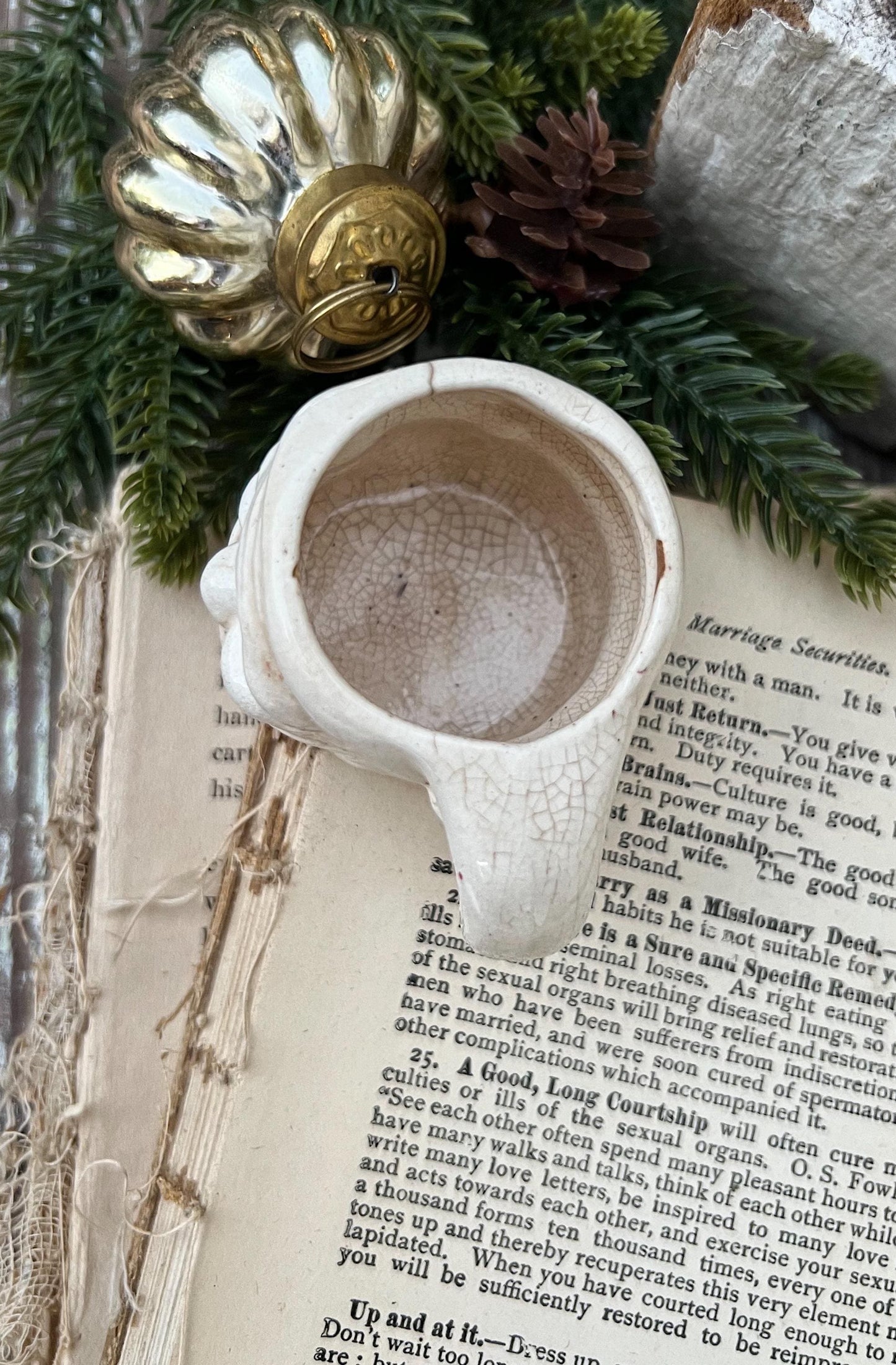 Vintage Ironstone Santa Claus Cup Mini Mug Santa Crazed Stained CREAMY WHITE Farmhouse Christmas Decor