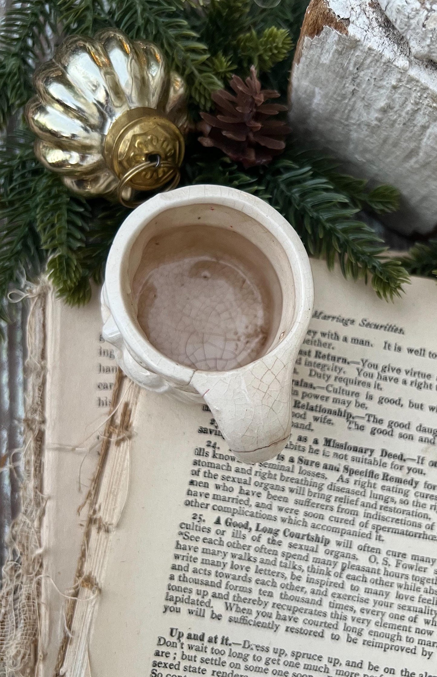 Vintage Ironstone Santa Claus Cup Mini Mug Santa Crazed Stained WHITE Farmhouse Christmas Decor JAPAN