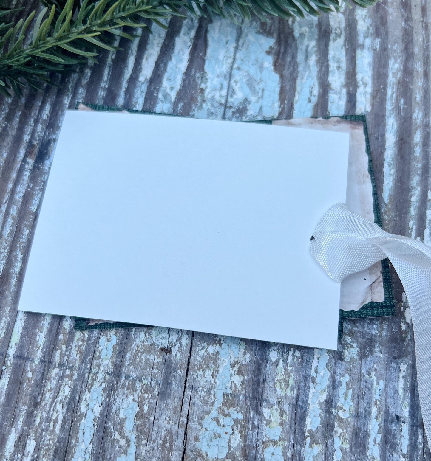 SANTA Christmas Gift Tags Vintage POST CARD Green Wreath Farmhouse Decor Card French Shabby Gift Wrap Christmas Ornament