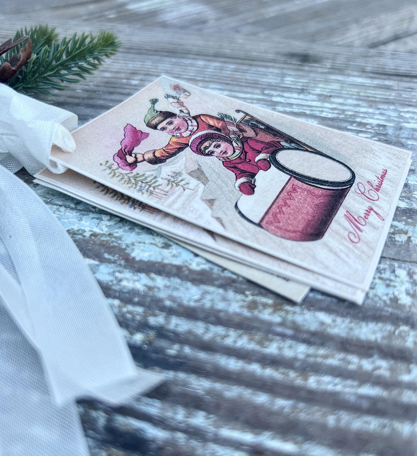 Christmas CHILDREN SLEDDING Merry Christmas Vintage Gift Tags Victorian Farmhouse Christmas Decor Card French Shabby Gift Wrap