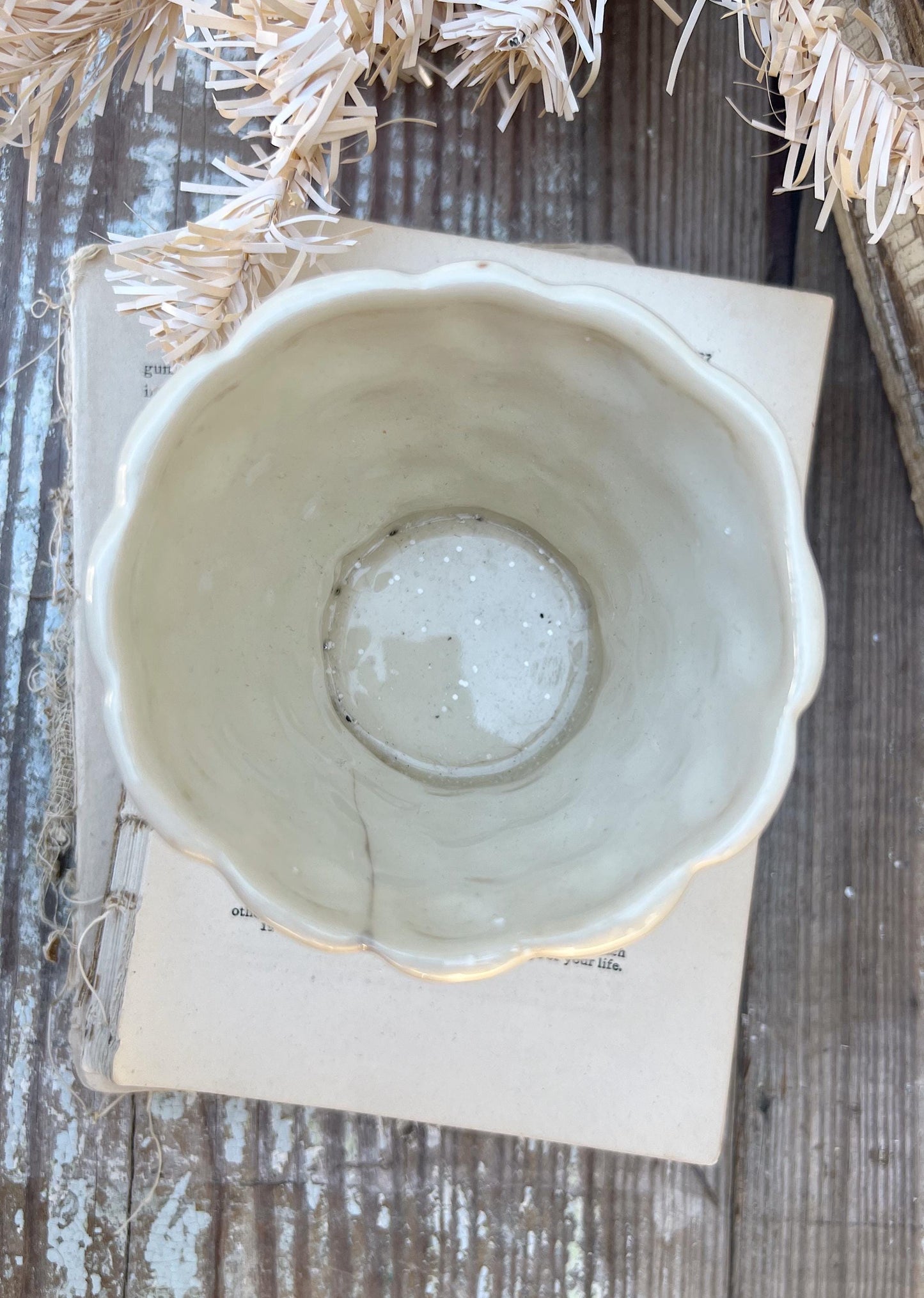 Antique Cream Ivory WHITE BUBBLE Flower Pot With Saucer USA Planter Container Farmhouse Vintage Garden Decor Christmas