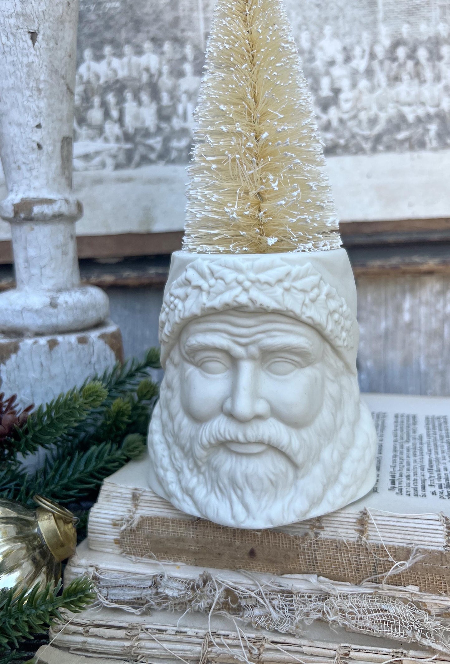 Vintage Santa Claus Face Planter Candle Holder LEFTON Creamy White Santa Farmhouse Christmas Decor
