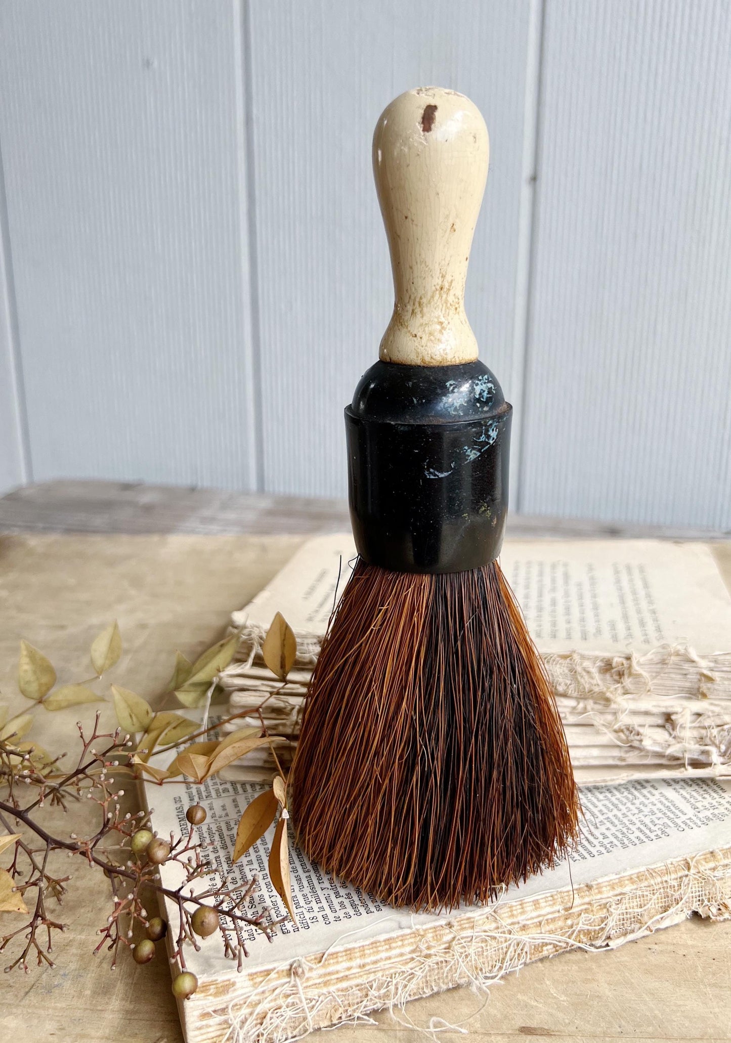 Vintage Whisk Broom Black Chippy Wood Handle Straw Brush Primitive Farmhouse Decor