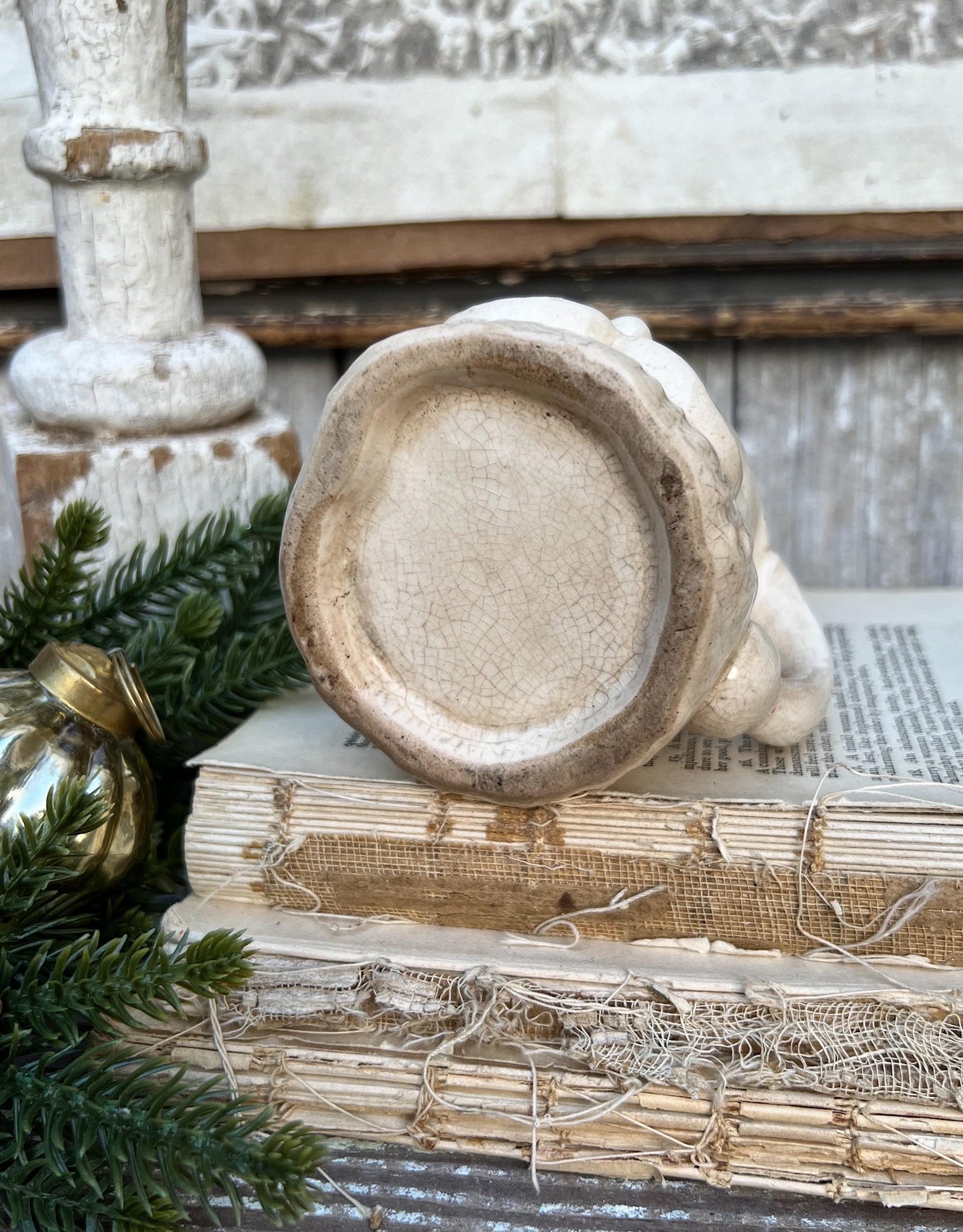 Vintage Ironstone Santa Claus Cup Mug FULL SIZE Creamy White Santa Farmhouse Christmas Decor RARE Japan Crazing Grungy Heavily Crazed