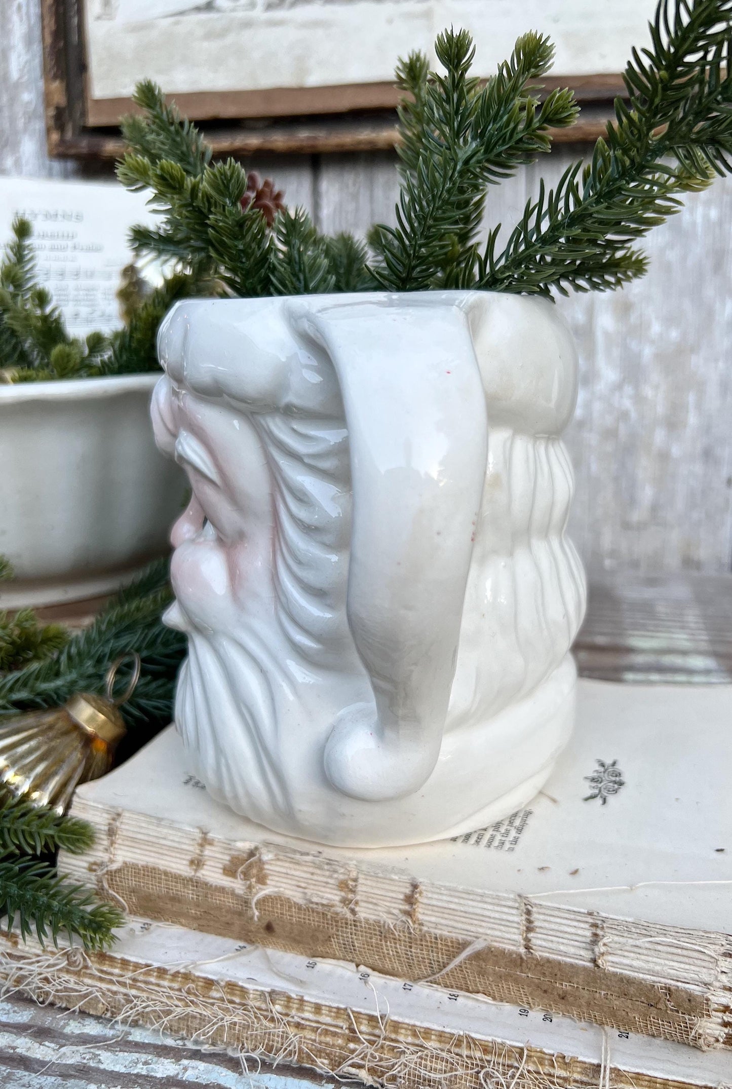 Vintage Ironstone Santa Claus PITCHER Tilso Japan White Christmas Decor Painted