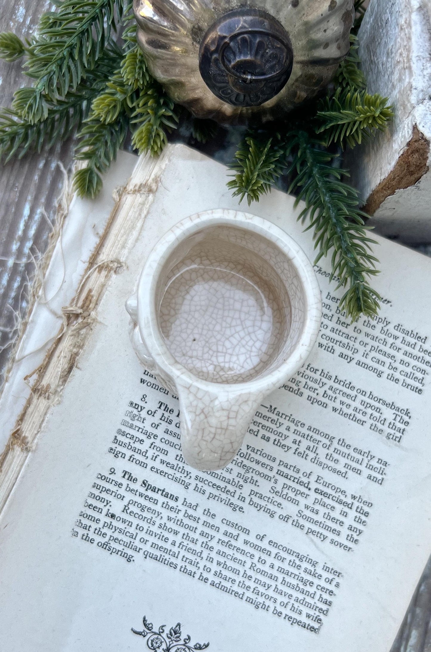Vintage Ironstone Santa Claus Cup Mini Mug Santa Crazed Stained WHITE Farmhouse Christmas Decor JAPAN