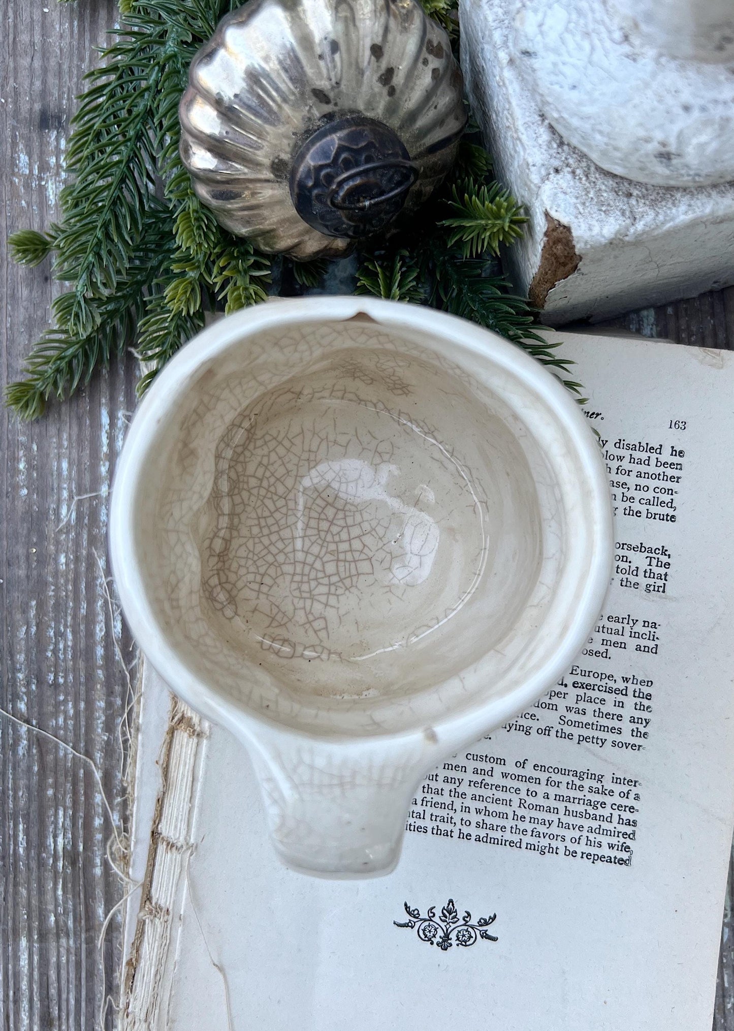 Vintage Ironstone Santa Claus Cup Mug FULL SIZE Creamy White Santa Farmhouse Christmas Decor RARE Japan Crazing Grungy Crazed