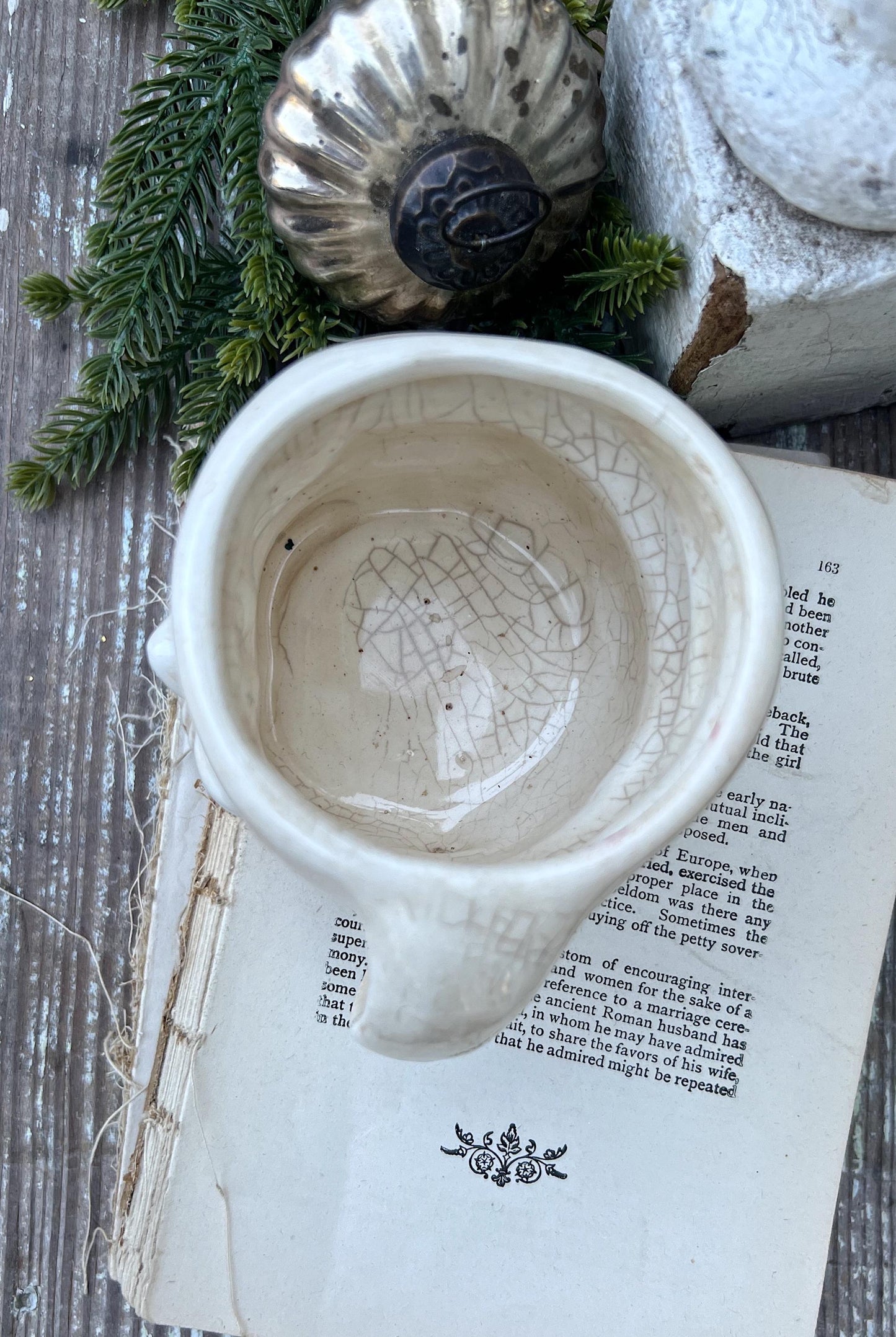 Vintage Ironstone Santa Claus Cup Mug FULL SIZE Creamy White Santa Farmhouse Christmas Decor RARE Japan Crazing Grungy Crazed