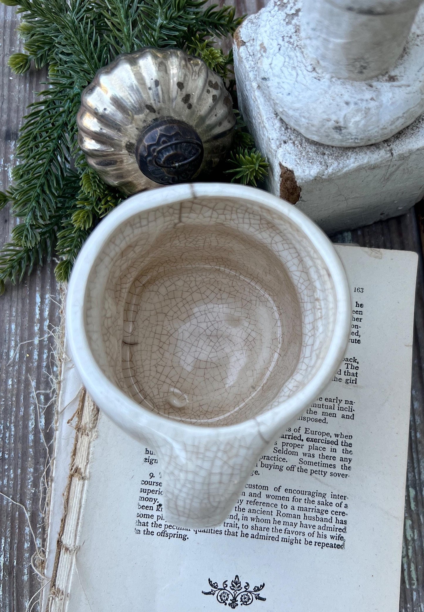 Vintage Ironstone Santa Claus Cup Mug FULL SIZE Creamy White Santa Farmhouse Christmas Decor RARE Japan Crazing Grungy Crazed