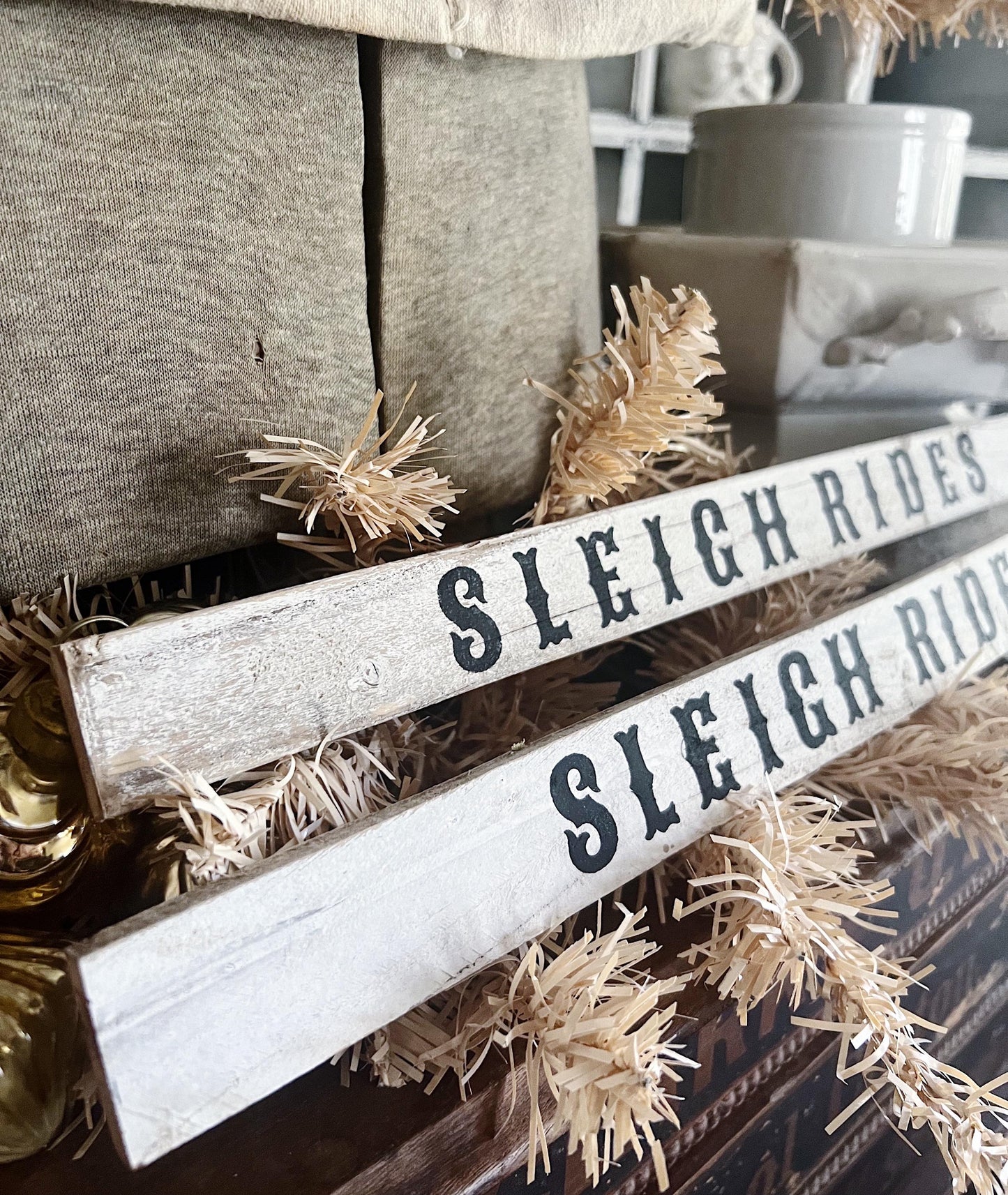SLEIGH RIDES Arrow Sign CHRISTMAS Winter Vintage Salvage Barn Wood Reclaimed White Chippy Paint Farmhouse Decor Architectural Black White