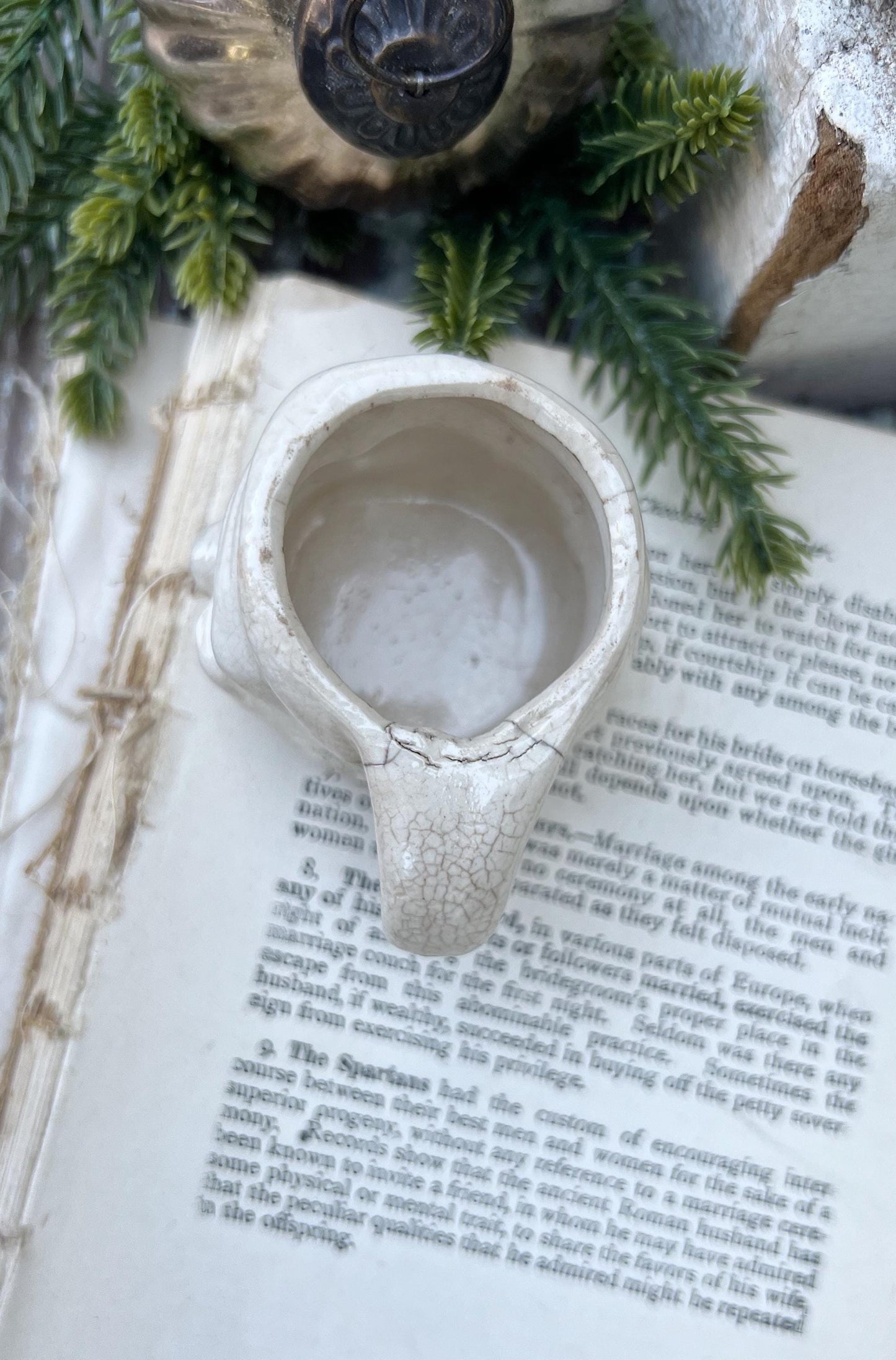 Vintage Ironstone Santa Claus Cup Mini Mug Santa Crazed Stained CREAMY WHITE Farmhouse Christmas Decor