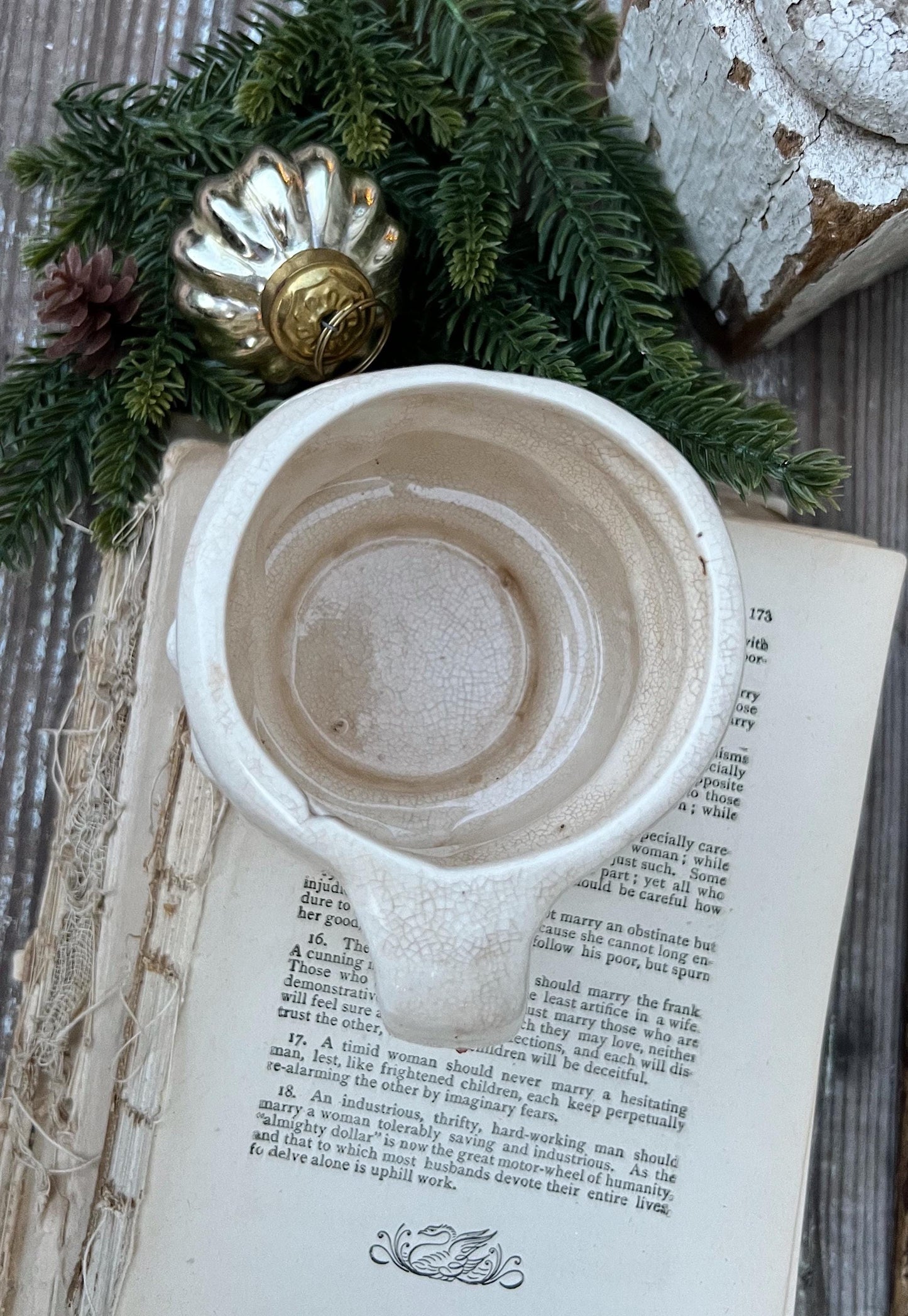 Vintage Ironstone Santa Claus Cup Mug FULL SIZE Creamy WHITE Santa Farmhouse Decor Stacking Footed Stackable Crazing Grungy Japan