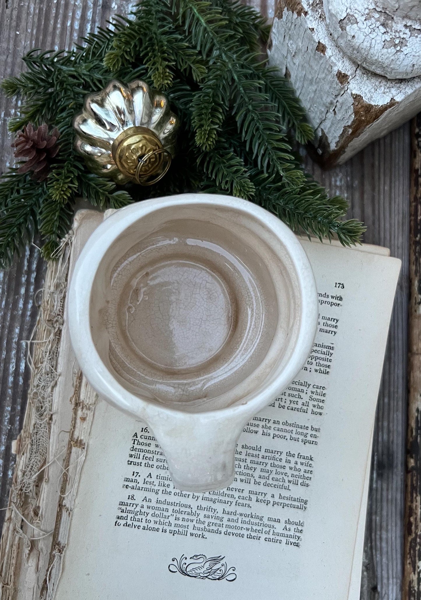 Vintage Ironstone Santa Claus Cup Mug FULL SIZE Creamy WHITE Santa Farmhouse Decor Stacking Footed Stackable Crazing Grungy Japan