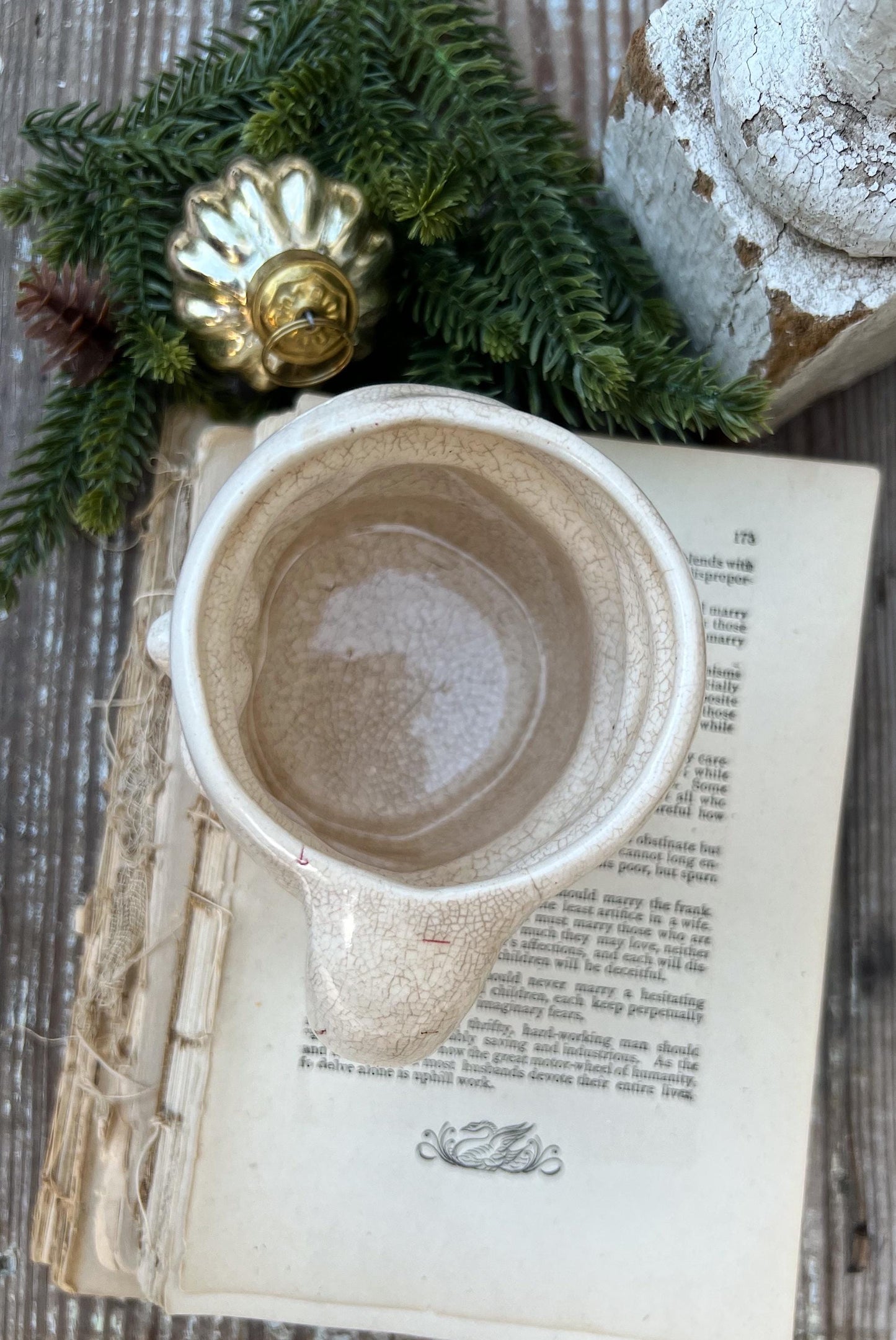 Vintage Ironstone Santa Claus Cup Mug FULL SIZE Creamy White Santa Farmhouse Christmas Decor RARE Japan Crazing Grungy Crazed