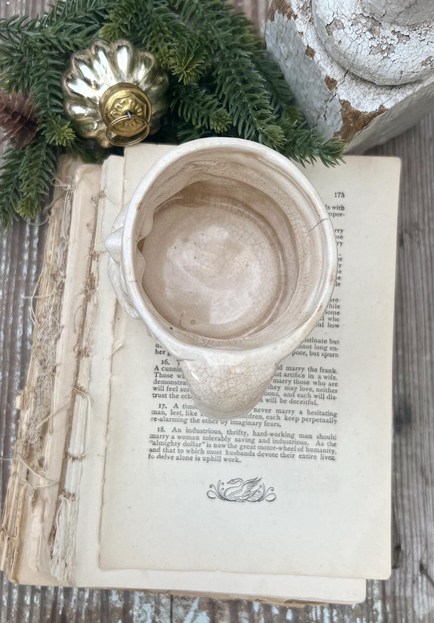Vintage Ironstone Santa Claus Cup Mug FULL SIZE Creamy White Santa Farmhouse Christmas Decor RARE Japan Crazing Grungy Heavily Crazed