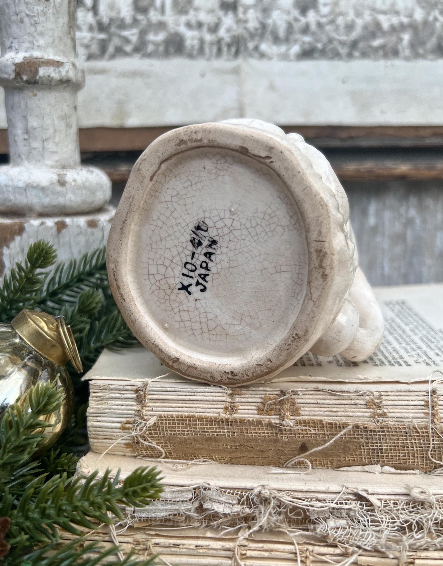 Vintage Ironstone Santa Claus Cup Mug FULL SIZE Creamy White Santa Farmhouse Christmas Decor RARE Japan Crazing Grungy Heavily Crazed