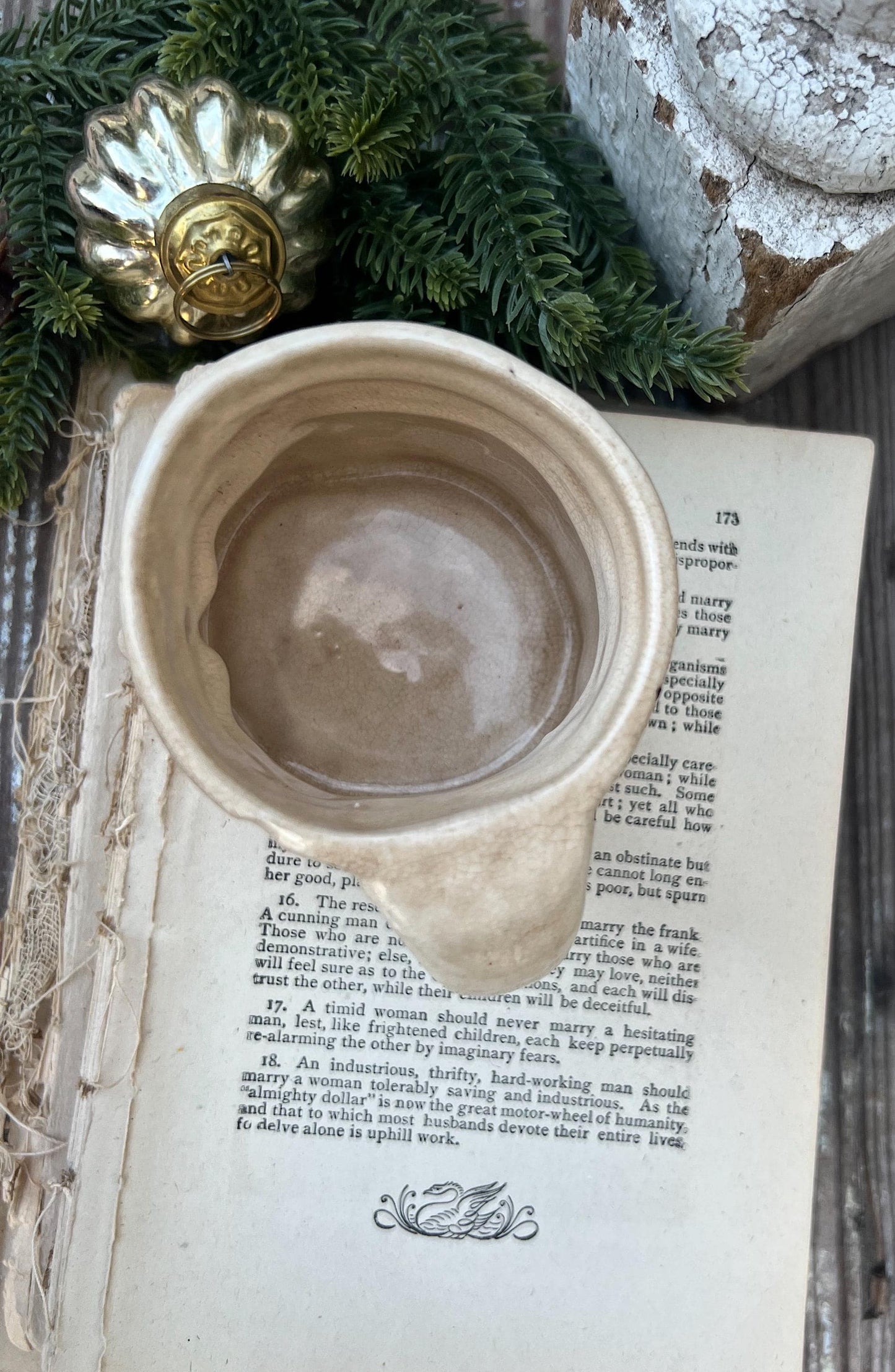 Vintage Ironstone Santa Claus Cup Mug FULL SIZE Creamy White Santa Farmhouse Christmas Decor RARE Japan Crazing Grungy Heavily Crazed