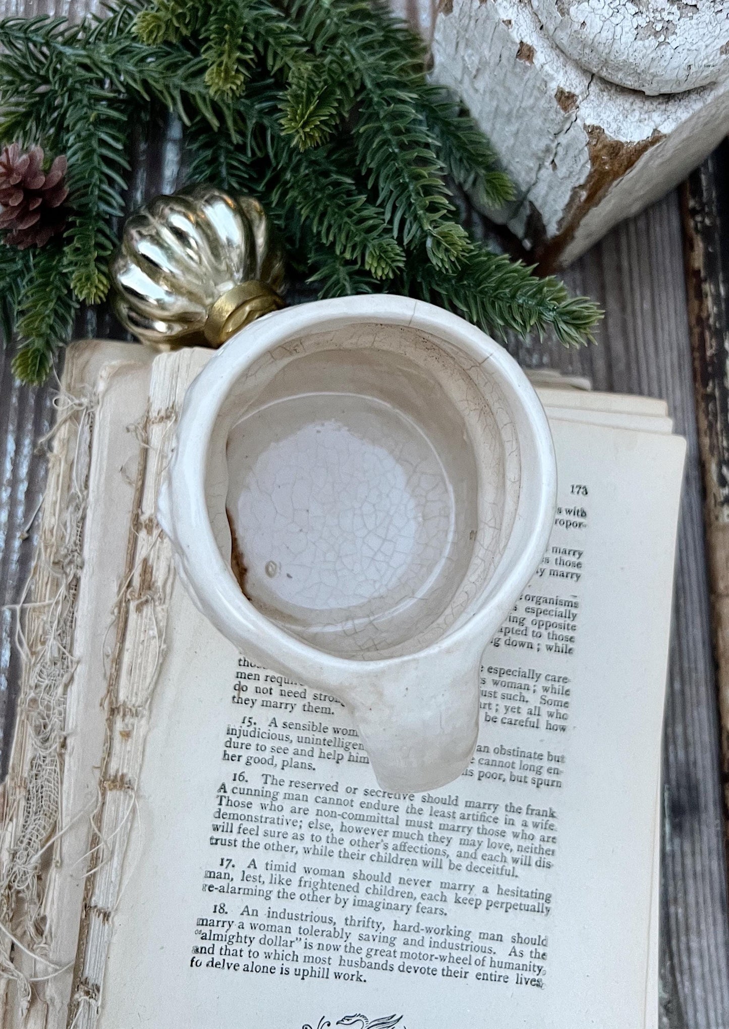 Vintage Ironstone Santa Claus Cup Mug FULL SIZE Creamy White Santa Farmhouse Christmas Decor RARE Japan Crazing Grungy Crazed