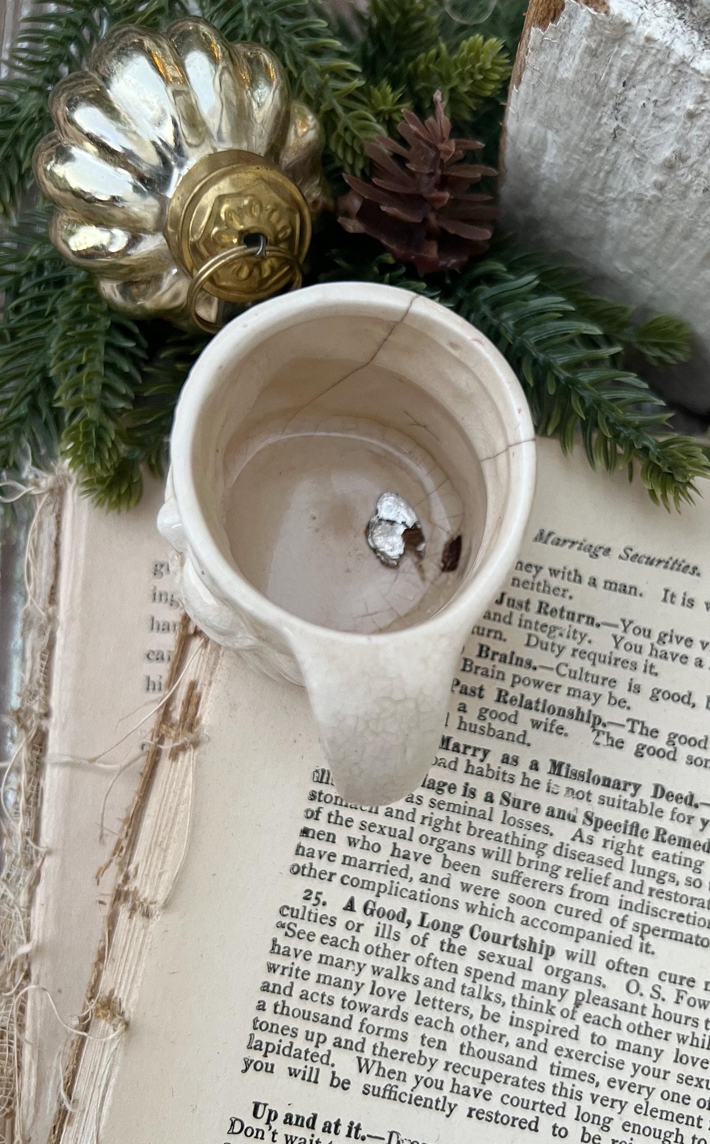 Vintage Ironstone Santa Claus Cup Mini Mug Santa Crazed Stained WHITE Farmhouse Christmas Decor JAPAN