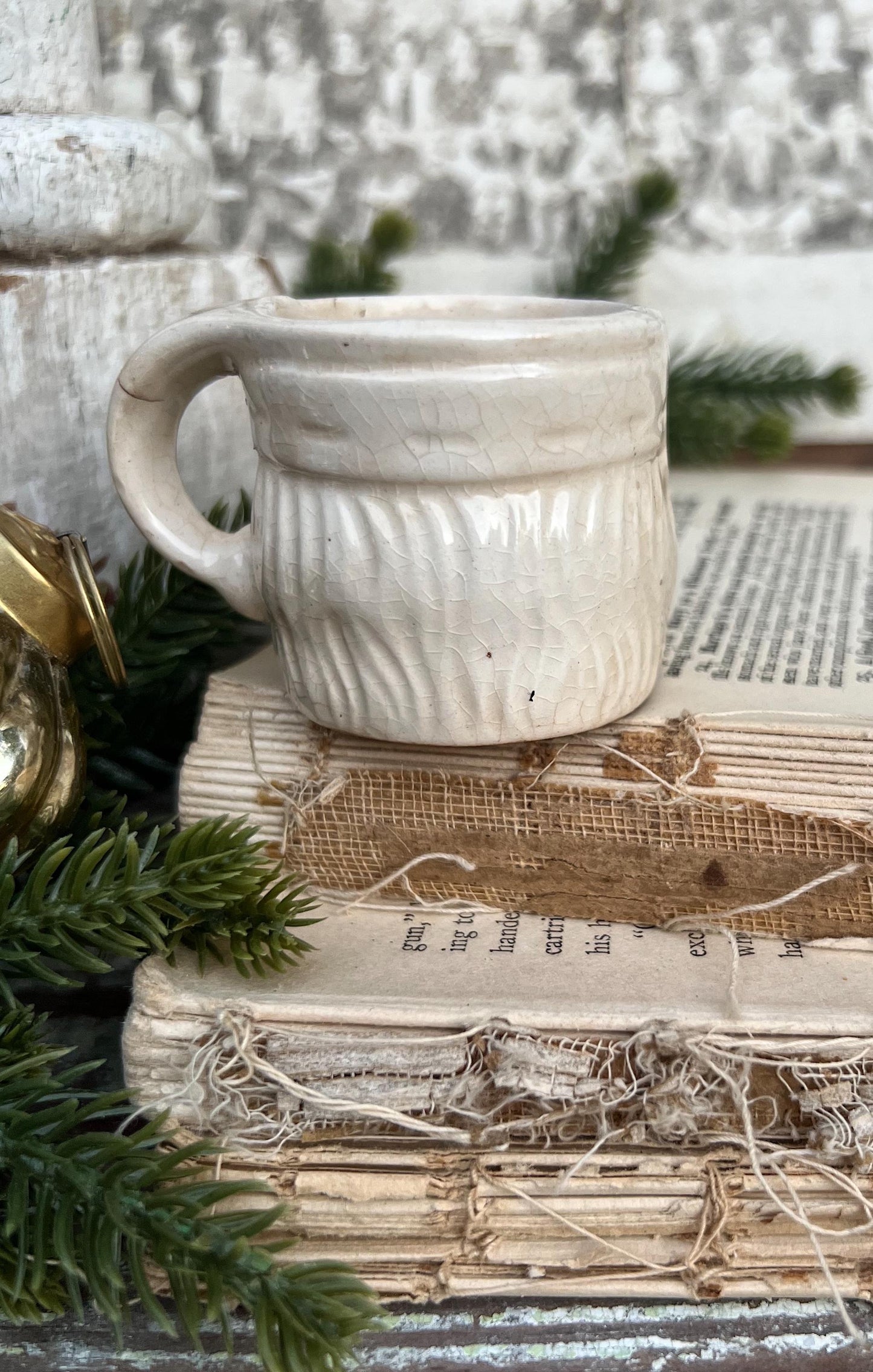 Vintage Ironstone Santa Claus Cup Mini Mug Santa Crazed Stained WHITE Farmhouse Christmas Decor JAPAN
