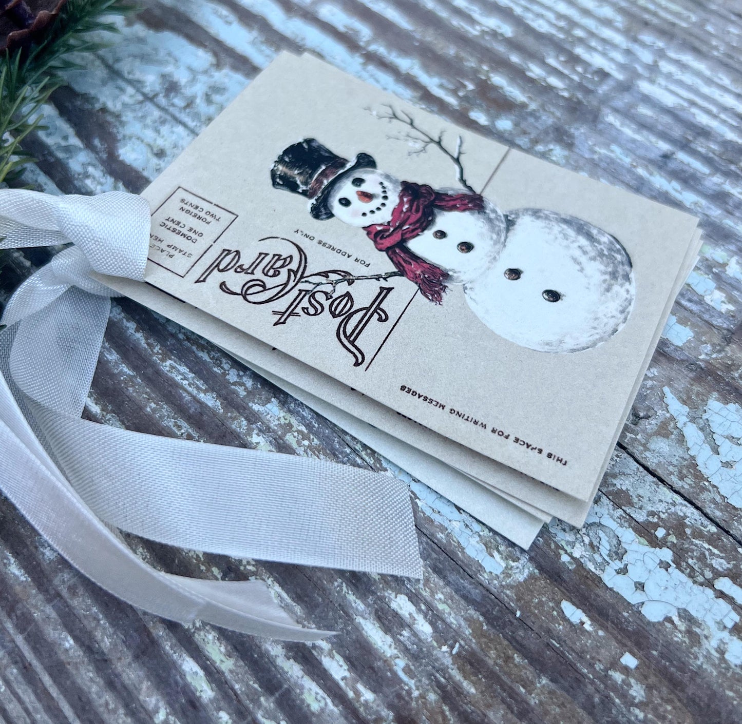 SNOWMAN Christmas Gift Tags Vintage POST CARD Frosty Farmhouse Decor Card French Shabby Gift Wrap Christmas Ornament