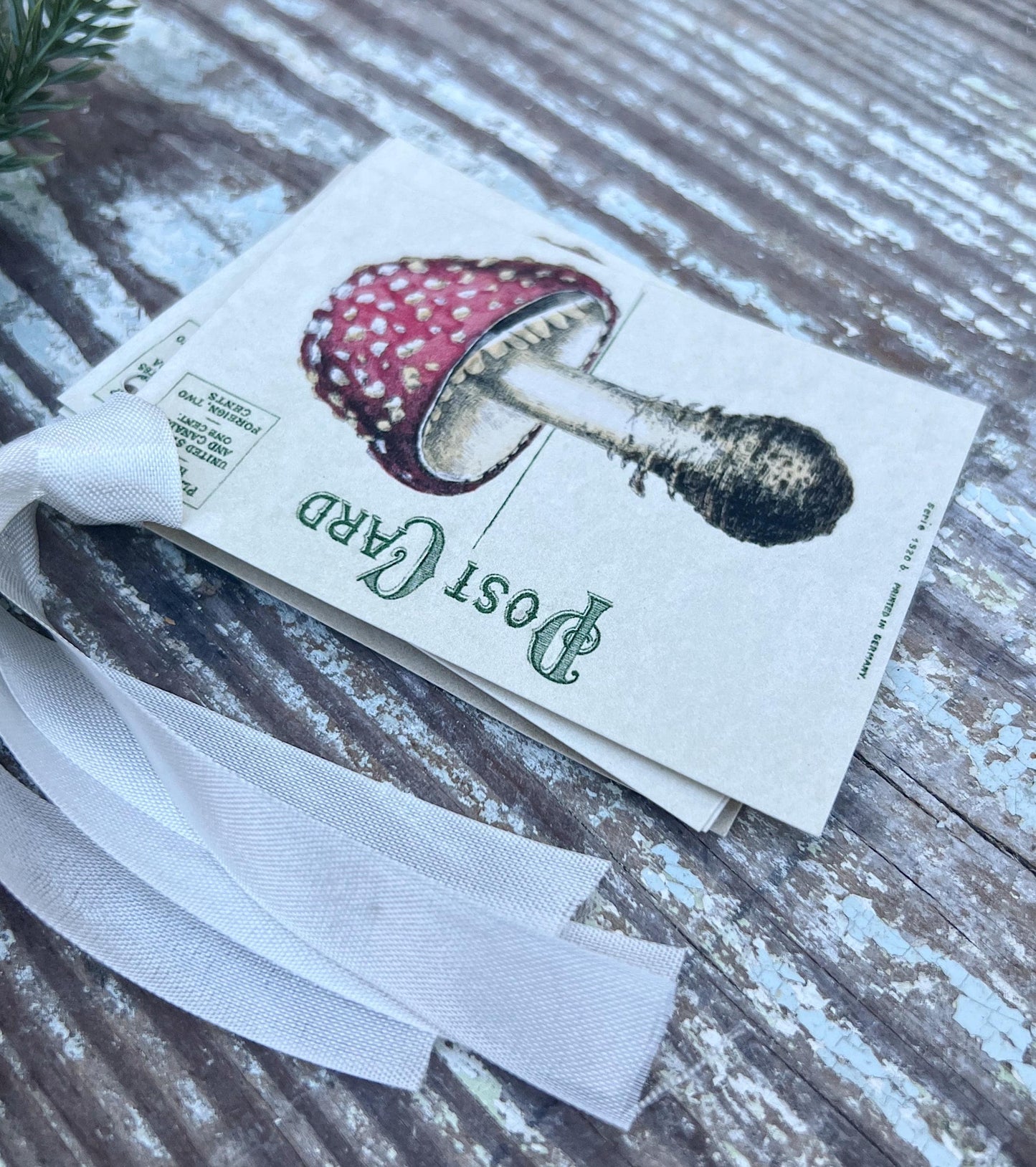 MUSHROOM Christmas Gift Tags Vintage POST CARD Red Farmhouse Decor Card French Shabby Gift Wrap Christmas Ornament