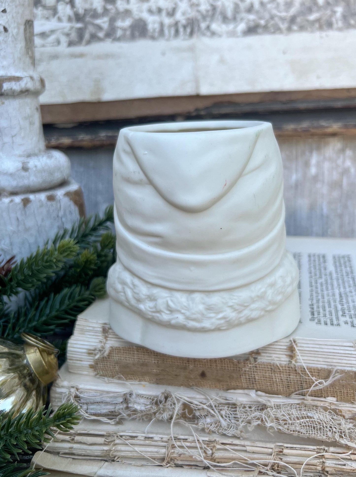 Vintage Santa Claus Face Planter Candle Holder LEFTON Creamy White Santa Farmhouse Christmas Decor