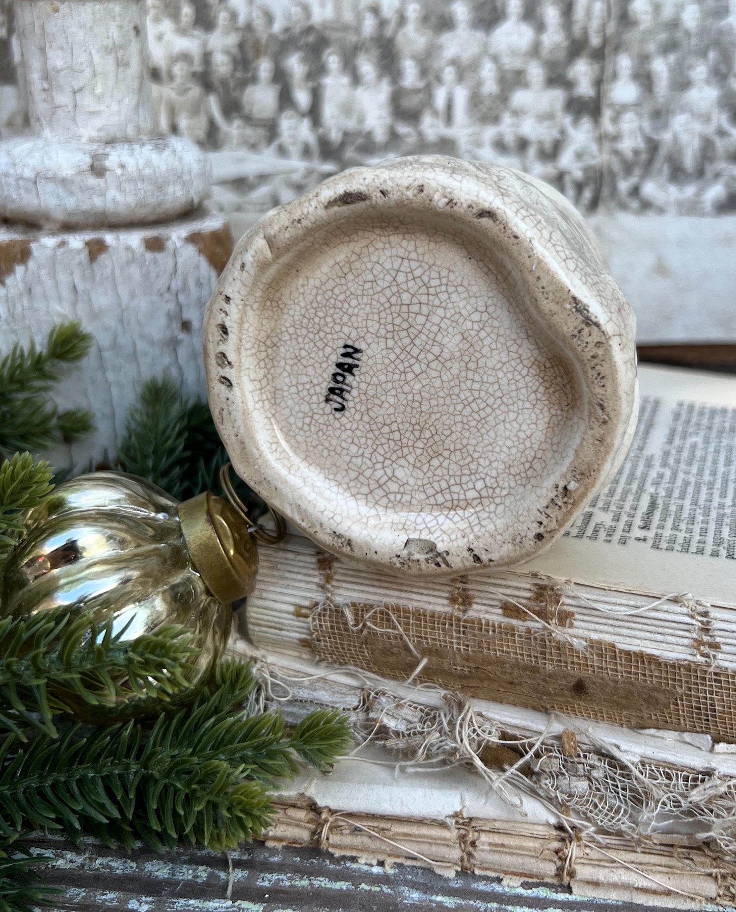 Vintage Ironstone Santa Claus Cup Mug FULL SIZE Creamy White Santa Farmhouse Christmas Decor RARE Japan Crazing Grungy Heavily Crazed