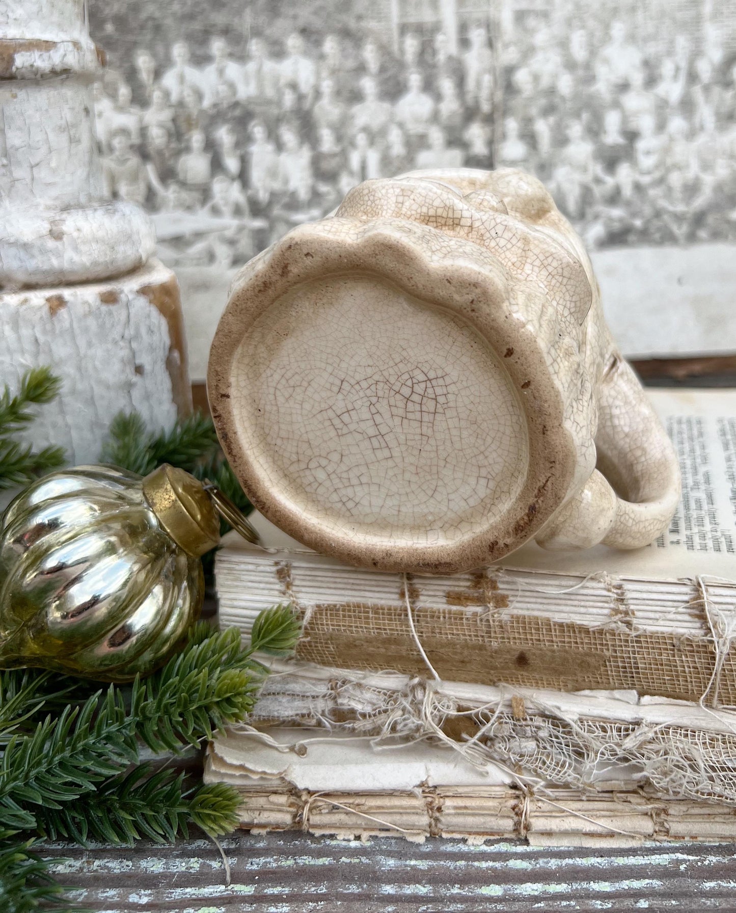 Vintage Ironstone Santa Claus Cup Mug FULL SIZE Creamy White Santa Farmhouse Christmas Decor RARE Japan Crazing Grungy Crazed