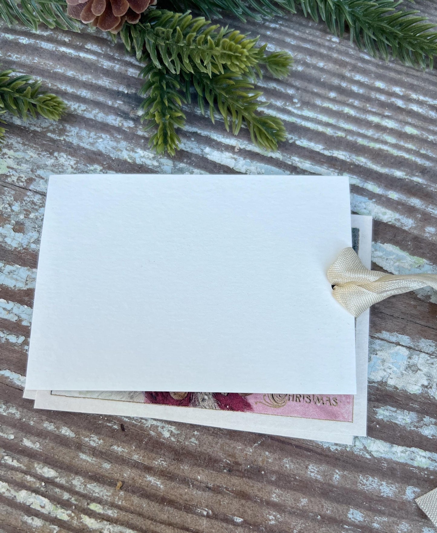 SANTA with Bag Merry Christmas Vintage Gift Tags Farmhouse Christmas Decor Card French Shabby Gift Wrap