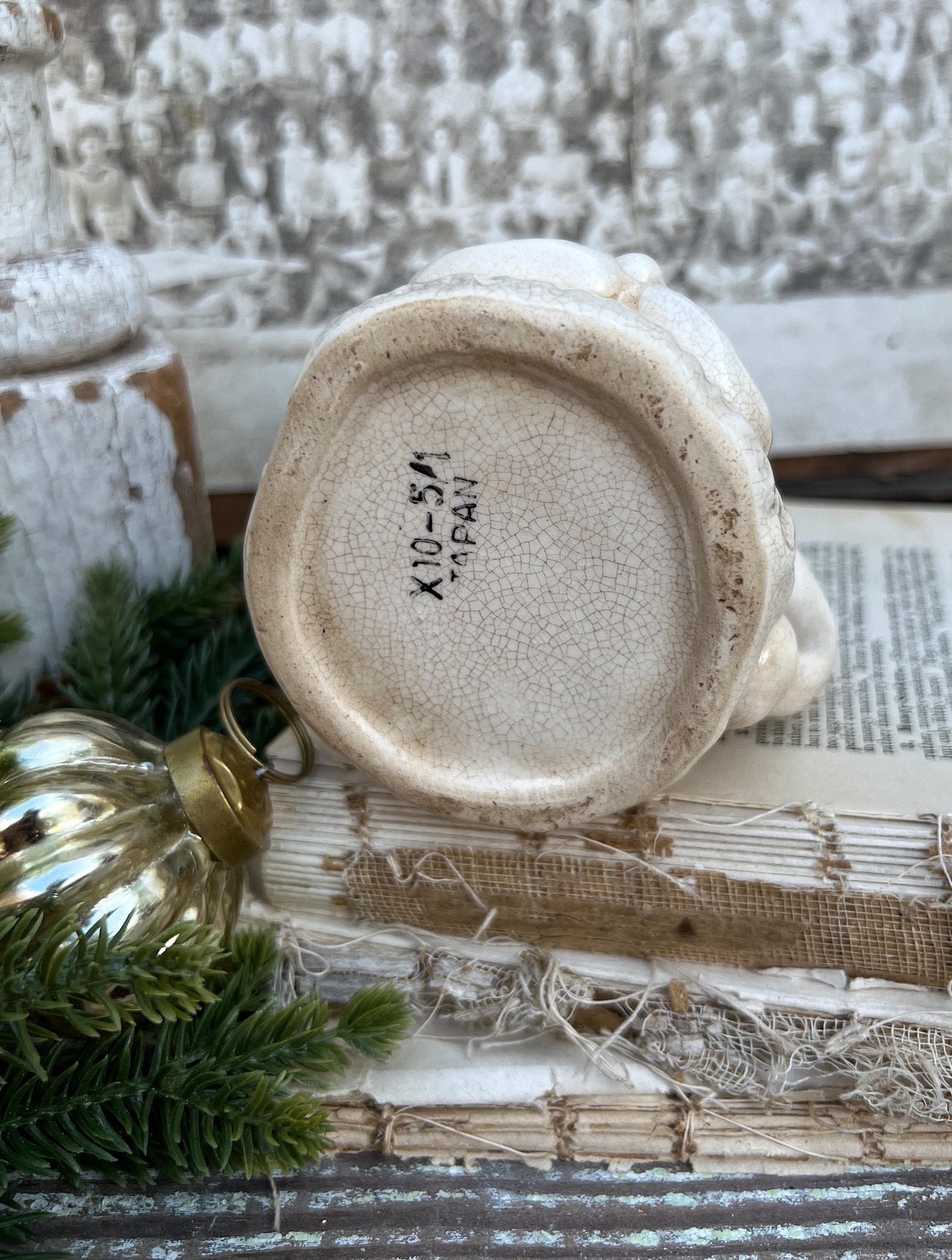 Vintage Ironstone Santa Claus Cup Mug FULL SIZE Creamy White Santa Farmhouse Christmas Decor RARE Japan Crazing Grungy Heavily Crazed