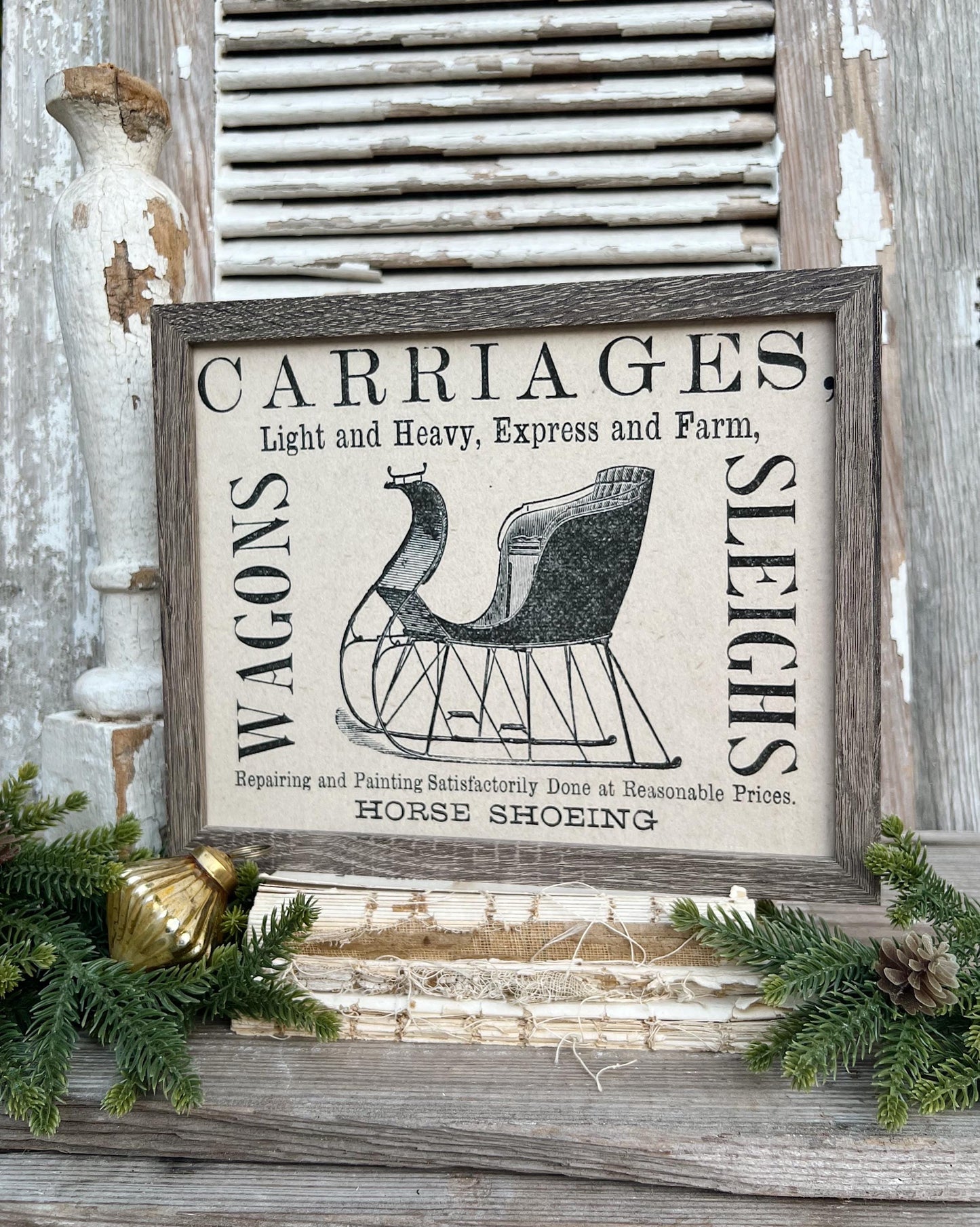 Christmas CARRIAGES SLEIGHS WAGONS Wood Sign Vintage Christmas Farmhouse Decor Advertisment Wall Art Print Primitive