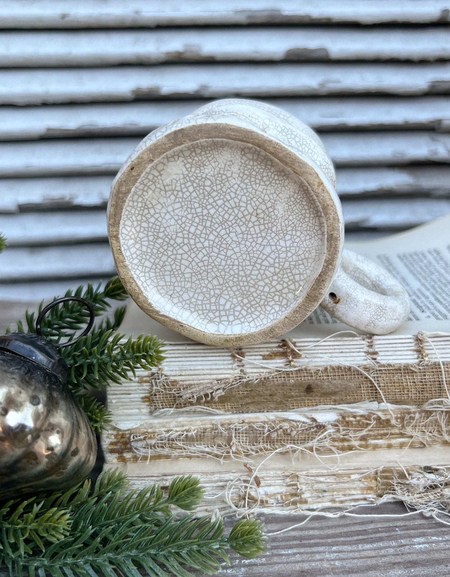 Vintage Ironstone Santa Claus Cup Mug FULL SIZE Santa Creamy White Farmhouse Christmas Decor Grungy Crazing