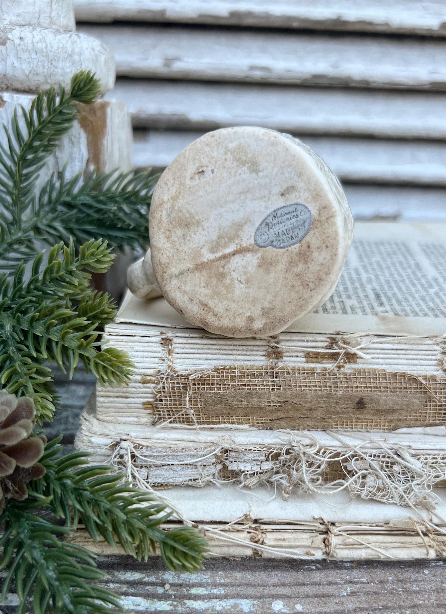 Vintage Ironstone Santa Claus Cup Mini Mug Santa Crazed Stained WHITE Farmhouse Christmas Decor JAPAN