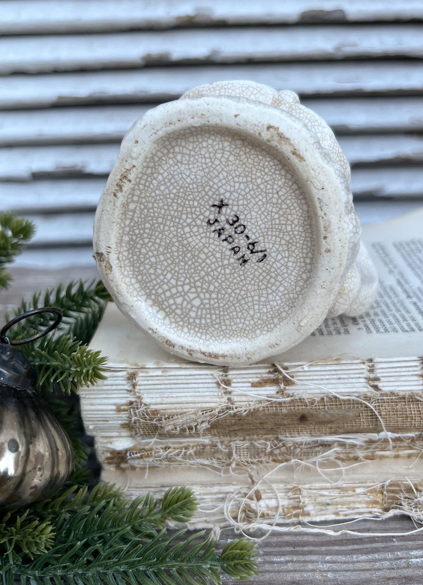 Vintage Ironstone Santa Claus Cup Mug FULL SIZE Creamy White Santa Farmhouse Christmas Decor RARE Japan Crazing Grungy Heavily Crazed