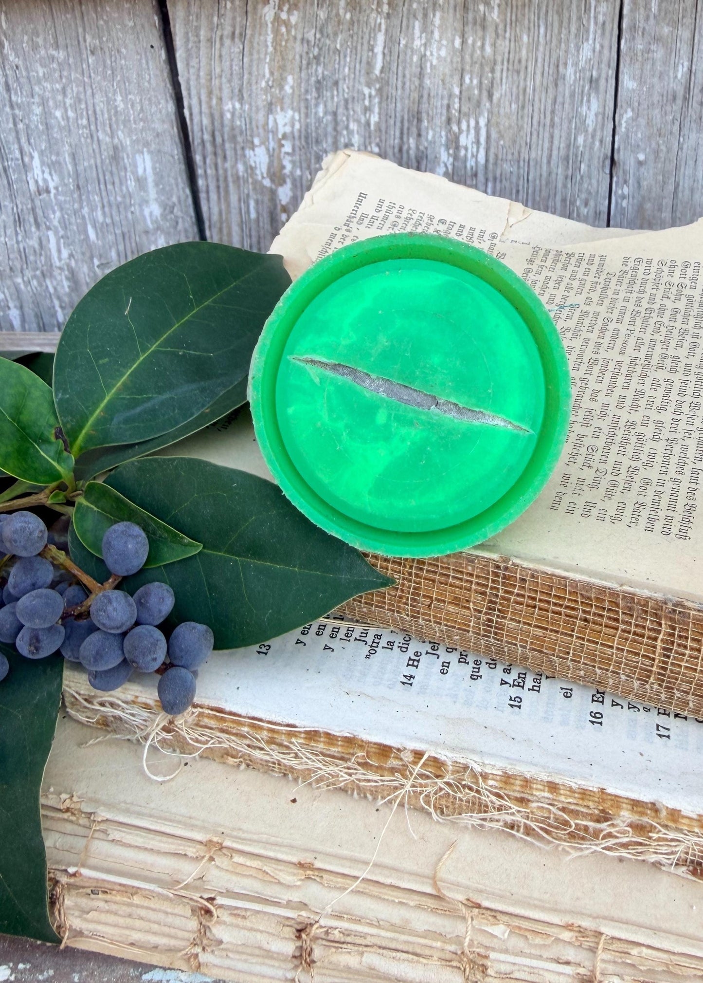 Vintage Green Metal Floral Frog Holder, Bakelite Base Flower Arranger