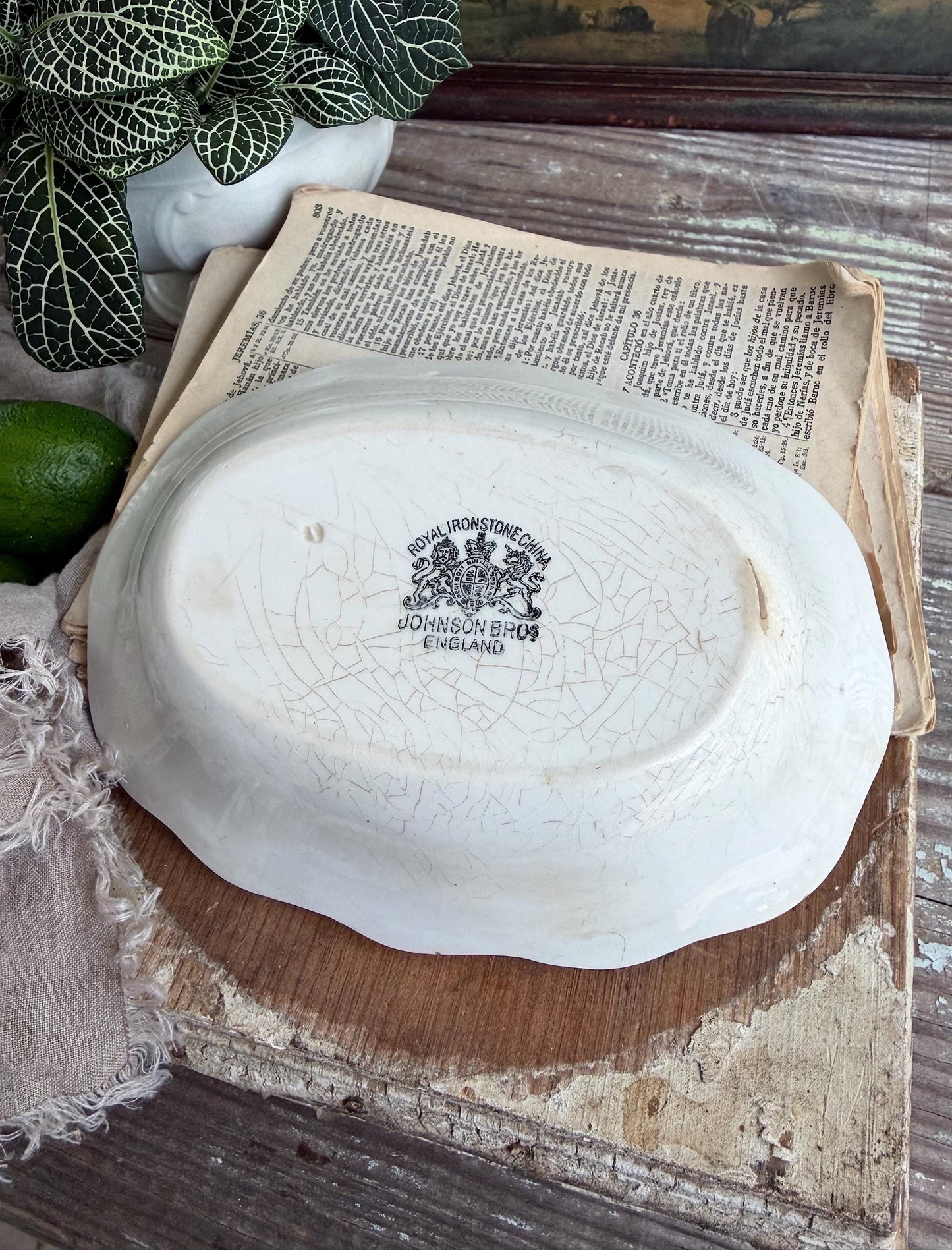 Antique White Ironstone Soap Dish Scalloped Farmhouse Decor Johnson Bros. Chunky